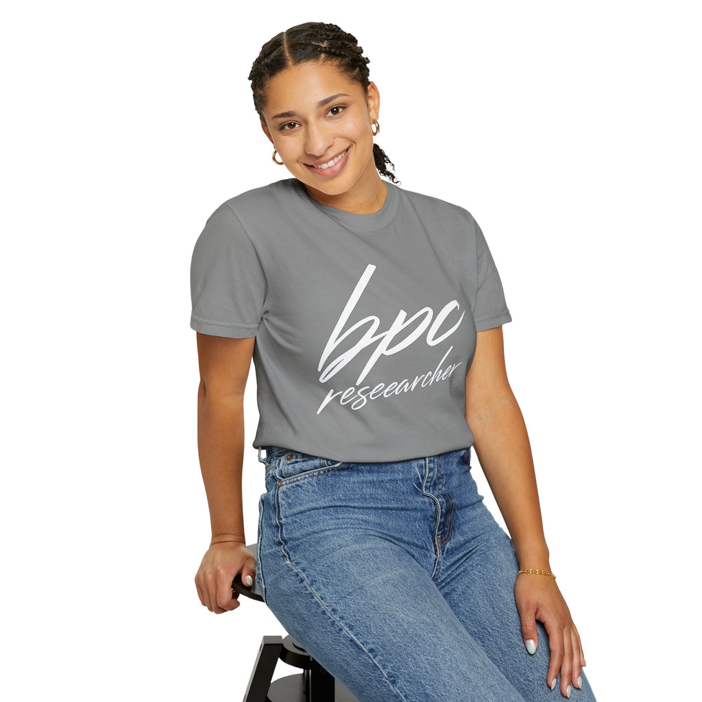 BPC Researcher T-Shirt — Script Logo Tee for Scientists & Lab Professionals