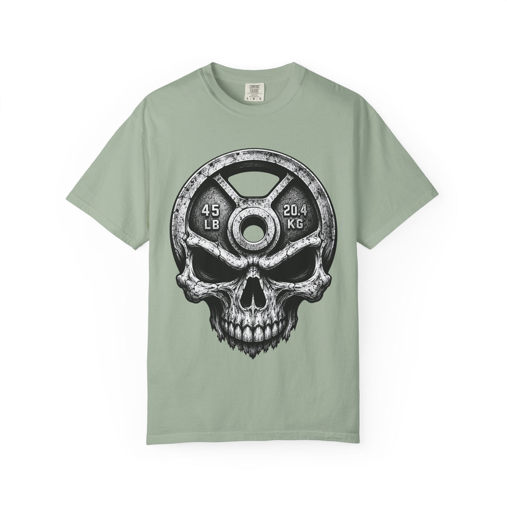 Weight Plate Skull T-Shirt — Gym Skull 45lb Fitness Tee
