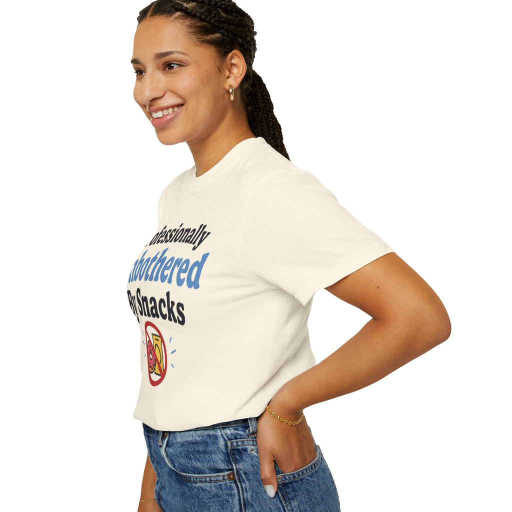 Professionally Unbothered By Snacks T-Shirt — Funny GLP/Weightloss Research Tee