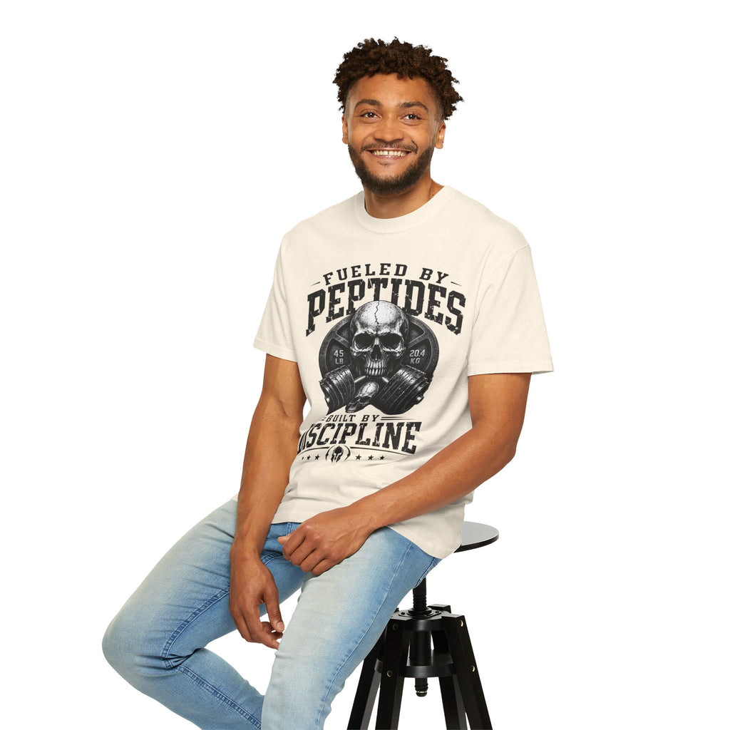 Peptides Skull Gym T-Shirt — "Fueled by Peptides, Built by Discipline" Fitness Tee