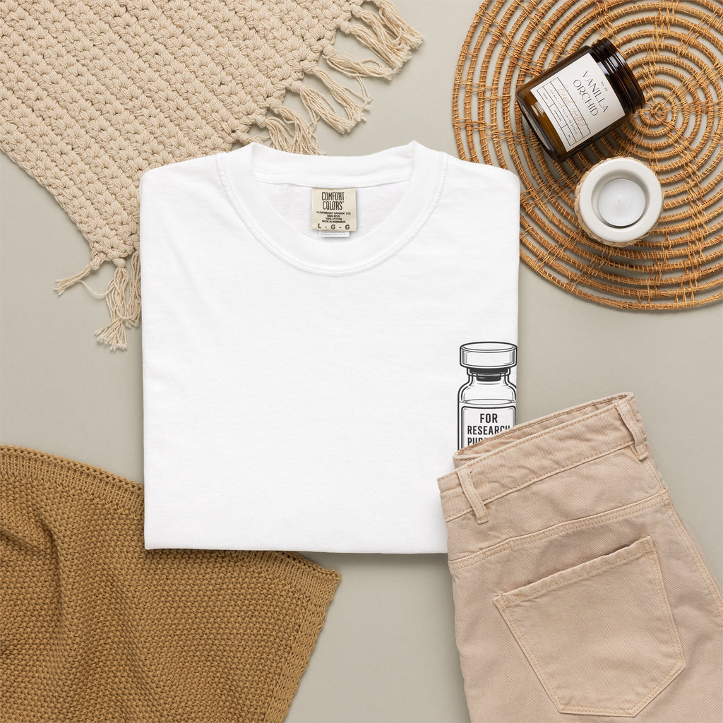 Peptides Vial Chest Pocket T-Shirt — Minimal Illustration Tee