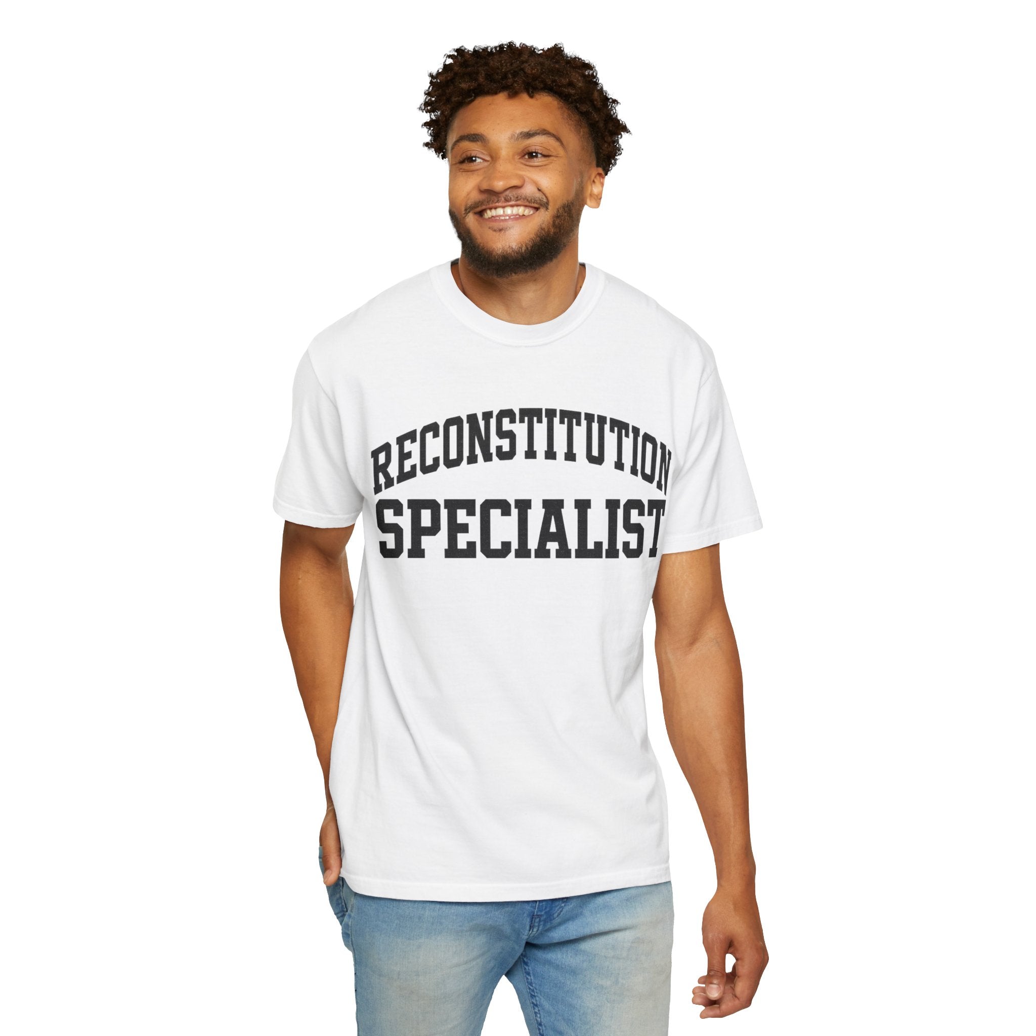 Reconstitution Specialist T-Shirt — Retro Collegiate Graphic Tee