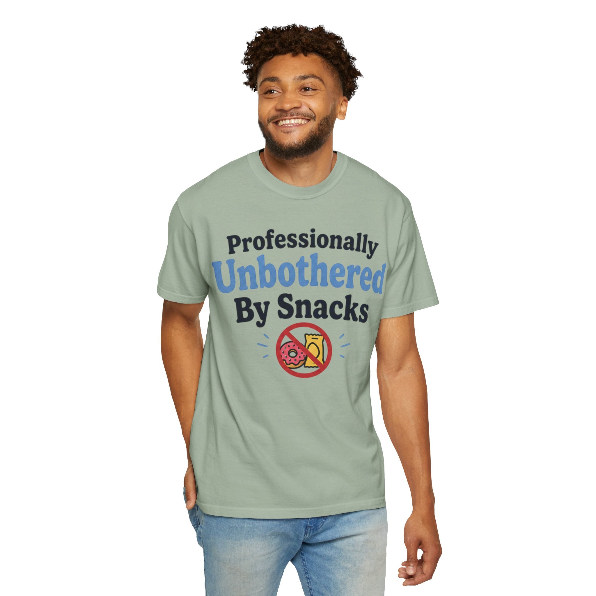 Professionally Unbothered By Snacks T-Shirt — Funny GLP/Weightloss Research Tee