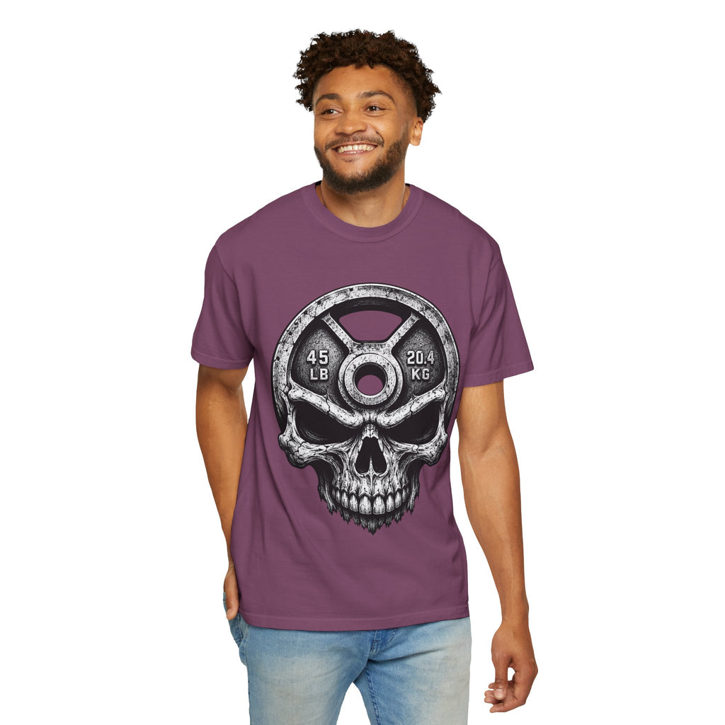 Weight Plate Skull T-Shirt — Gym Skull 45lb Fitness Tee