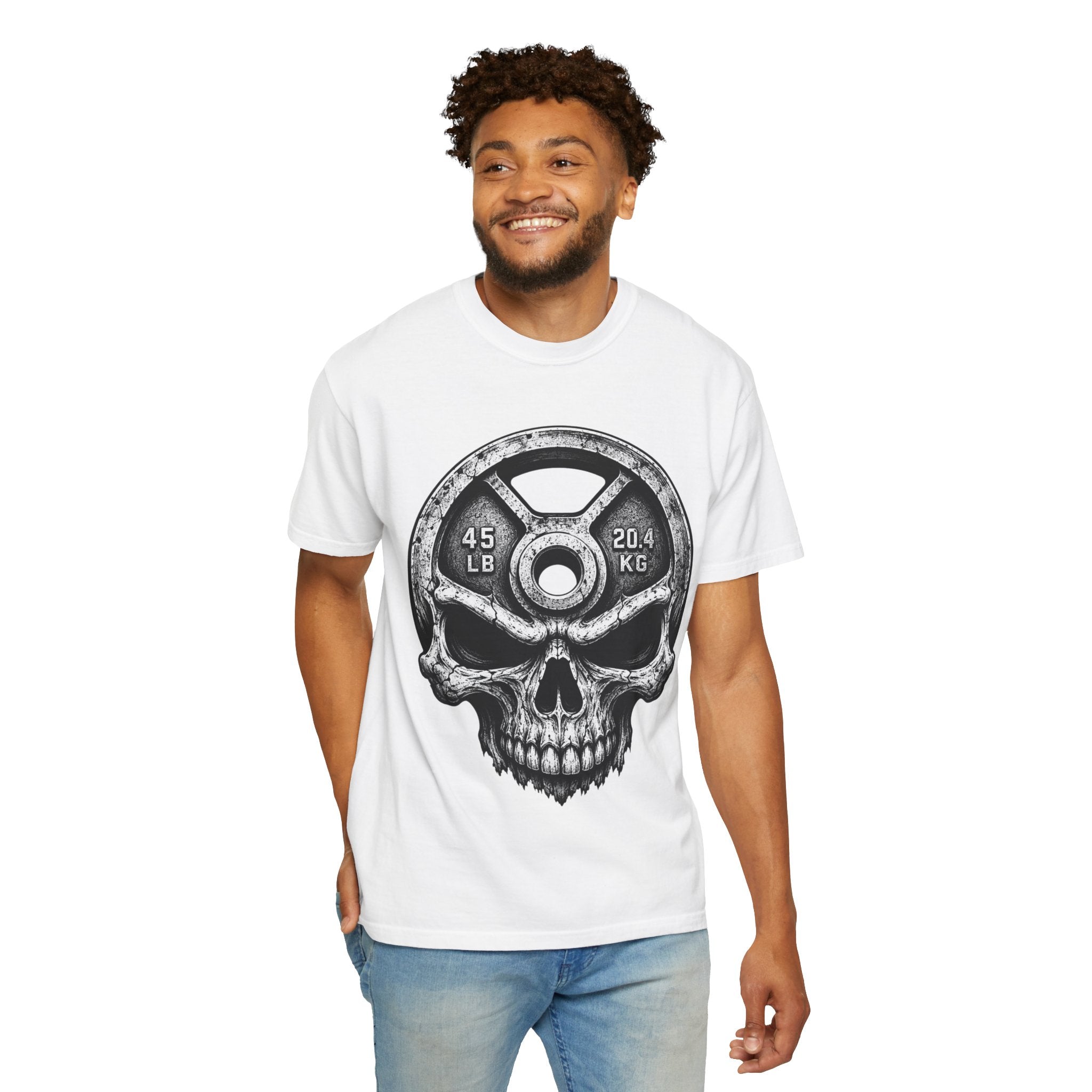 Weight Plate Skull T-Shirt — Gym Skull 45lb Fitness Tee