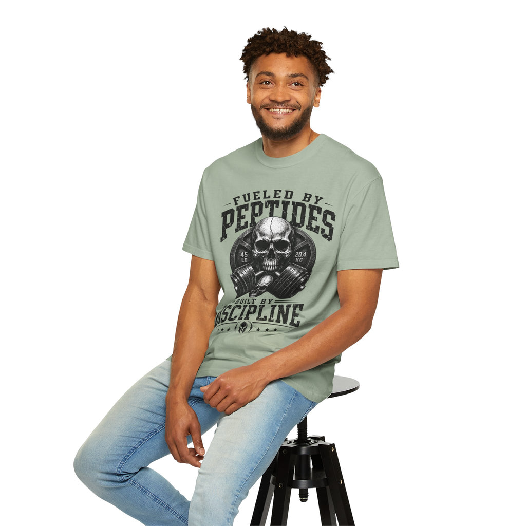 Peptides Skull Gym T-Shirt — "Fueled by Peptides, Built by Discipline" Fitness Tee