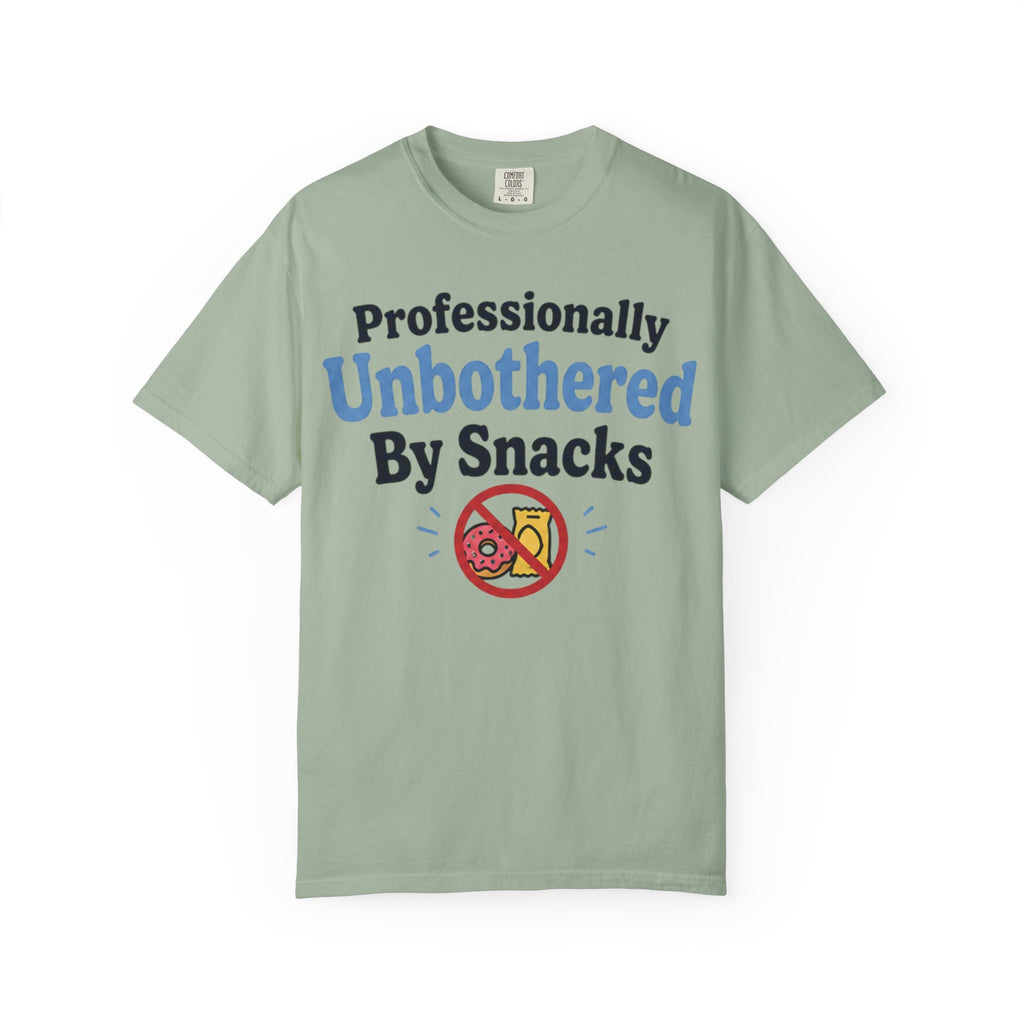 Professionally Unbothered By Snacks T-Shirt — Funny GLP/Weightloss Research Tee