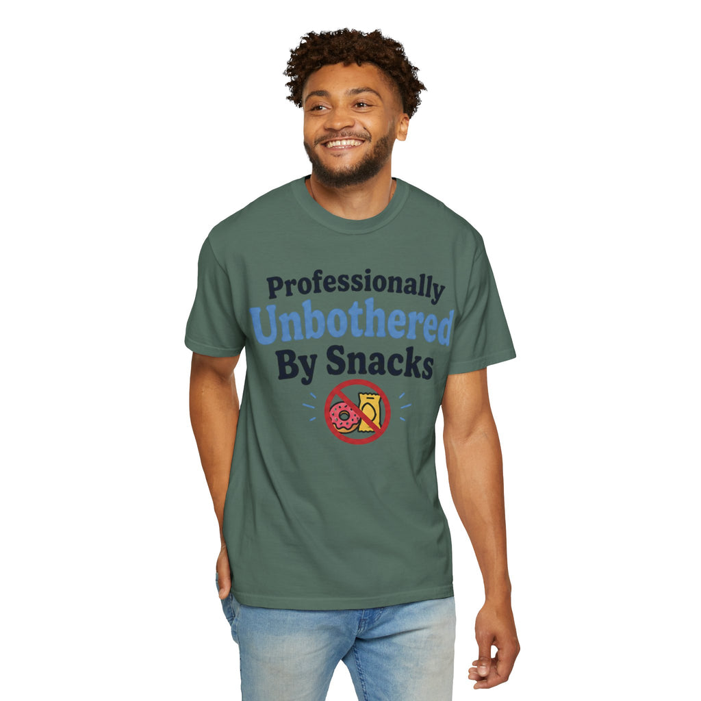 Professionally Unbothered By Snacks T-Shirt — Funny GLP/Weightloss Research Tee