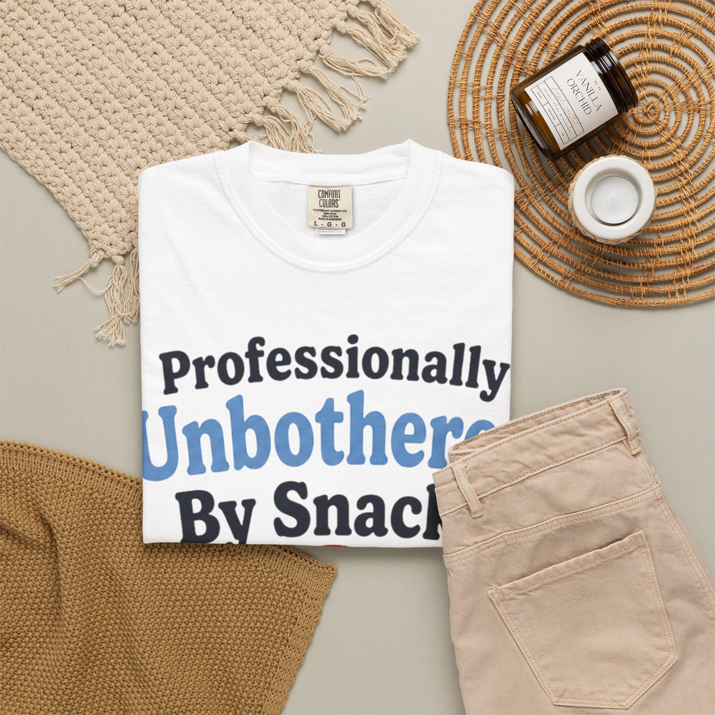 Professionally Unbothered By Snacks T-Shirt — Funny GLP/Weightloss Research Tee