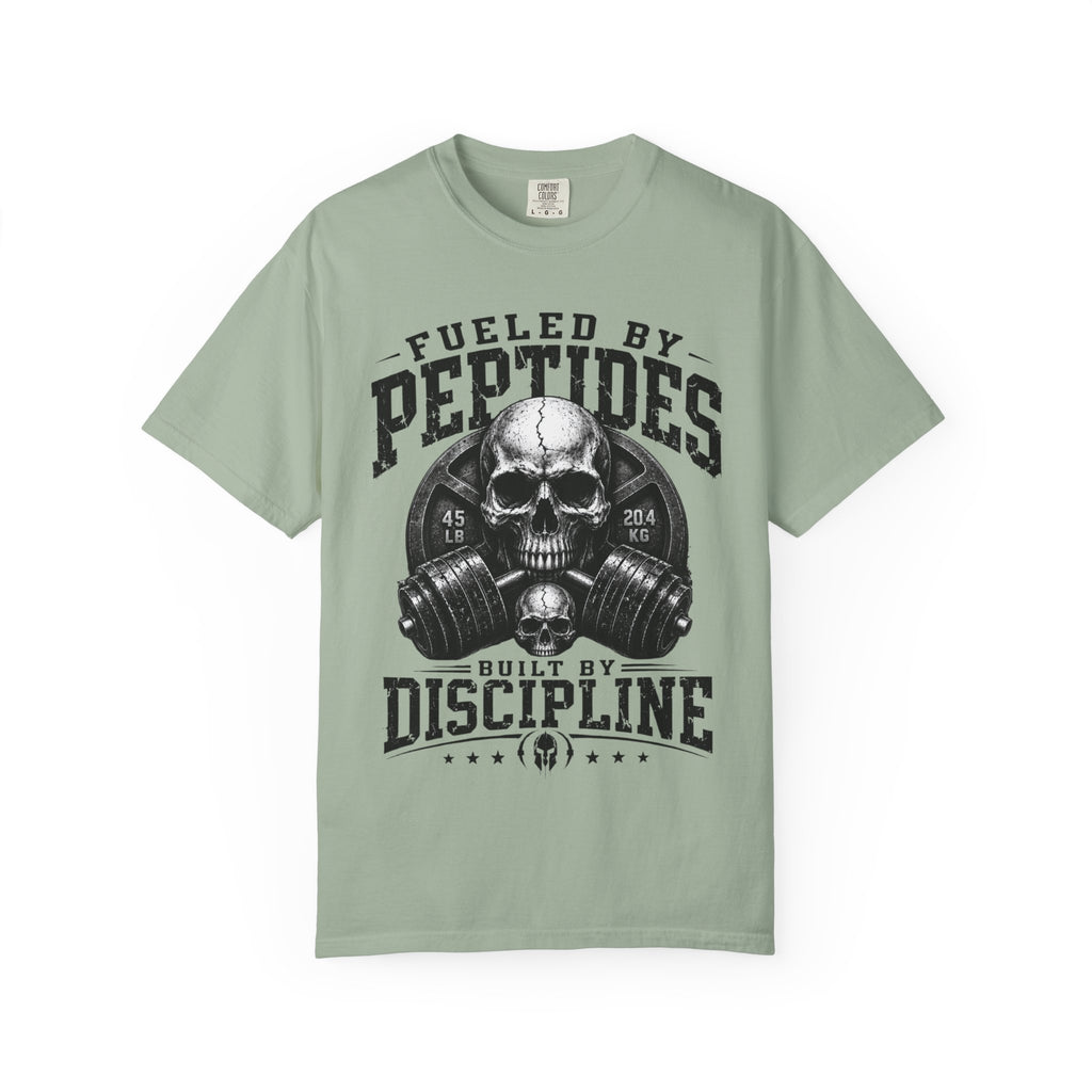 Peptides Skull Gym T-Shirt — "Fueled by Peptides, Built by Discipline" Fitness Tee