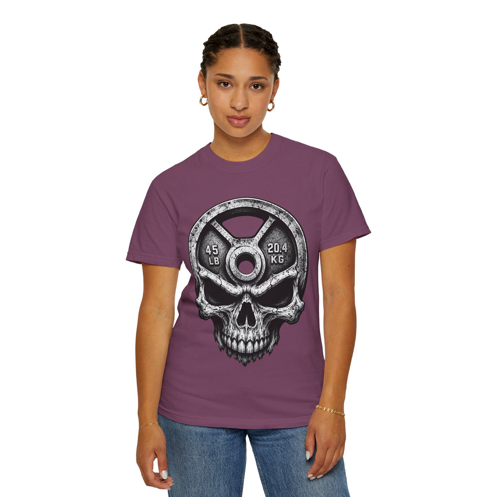 Weight Plate Skull T-Shirt — Gym Skull 45lb Fitness Tee