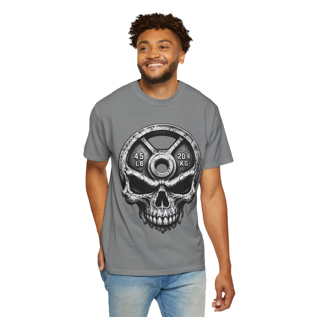 Weight Plate Skull T-Shirt — Gym Skull 45lb Fitness Tee
