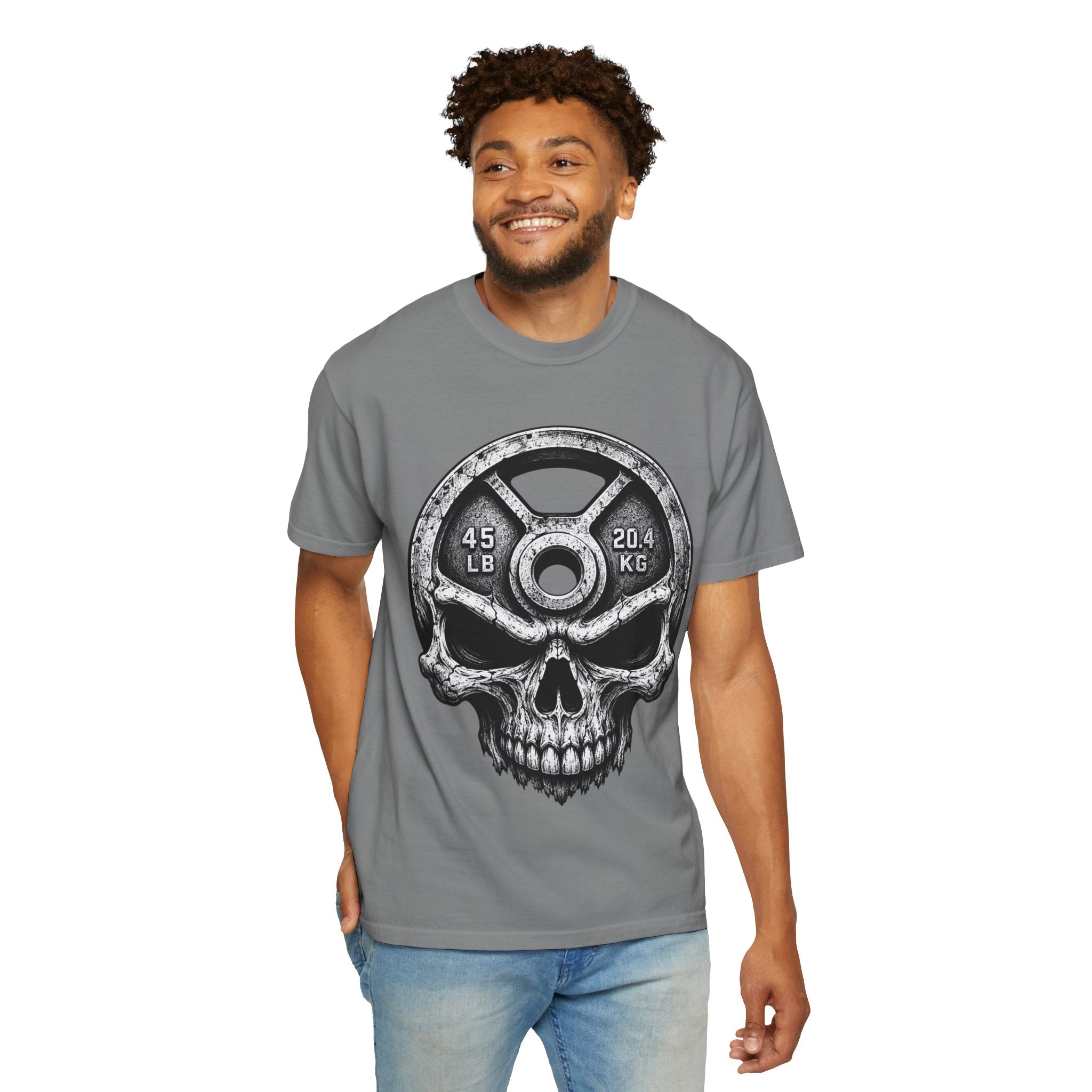 Weight Plate Skull T-Shirt — Gym Skull 45lb Fitness Tee