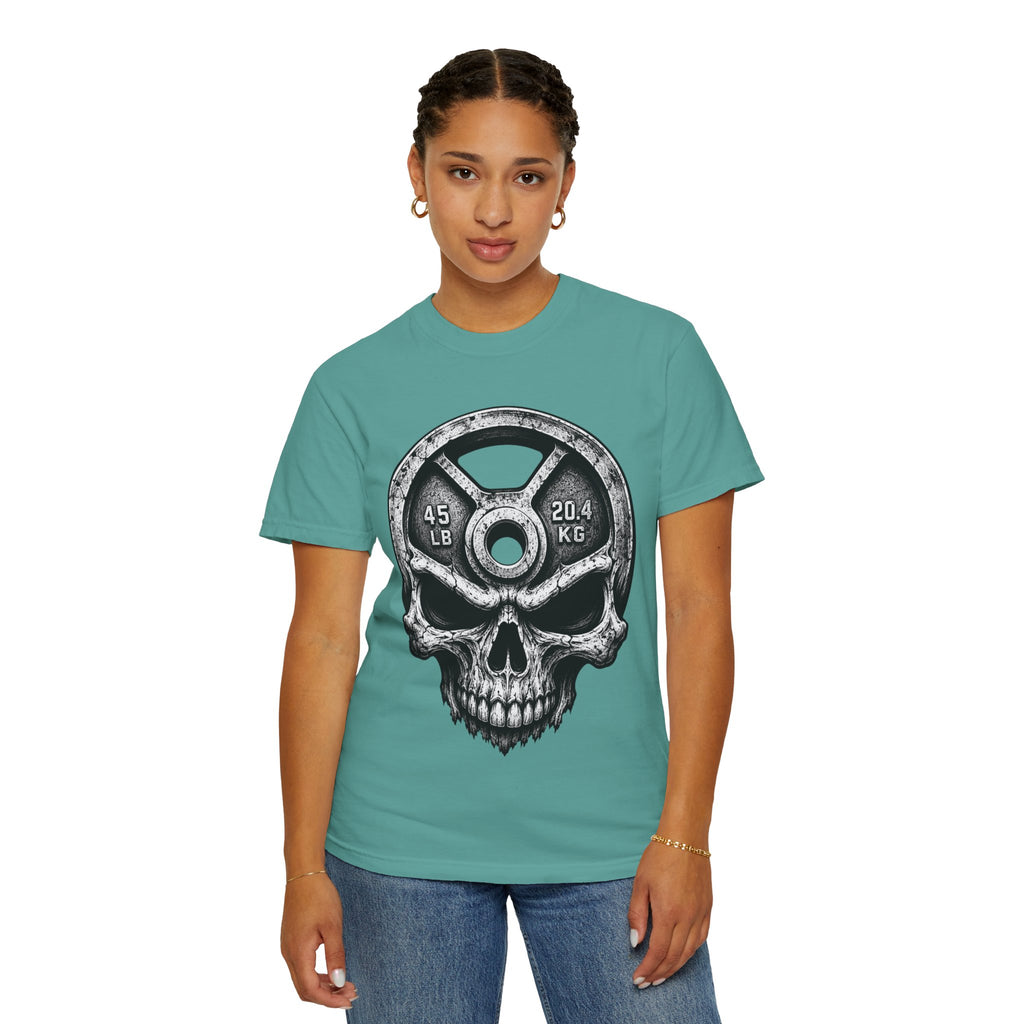 Weight Plate Skull T-Shirt — Gym Skull 45lb Fitness Tee
