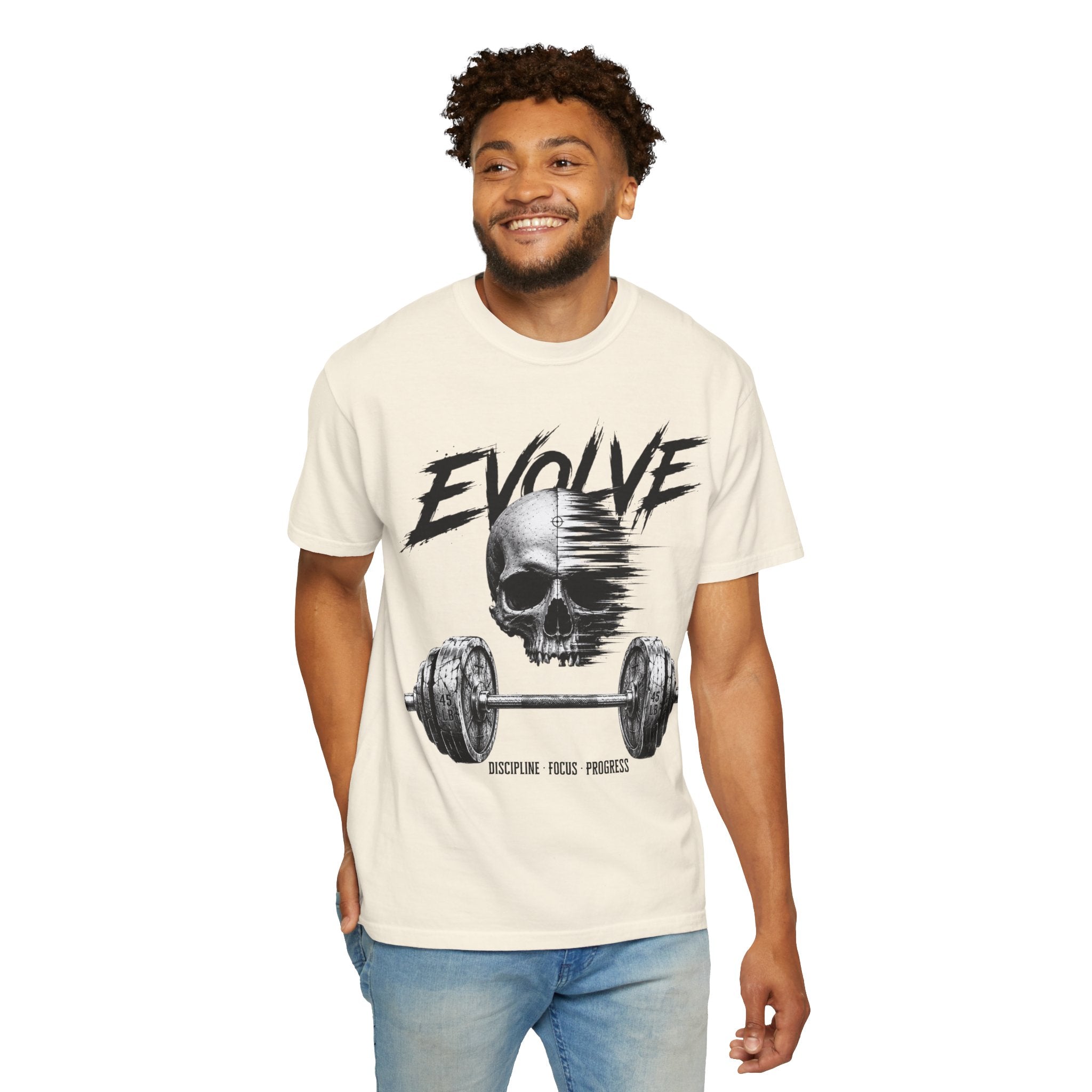 Evolve Skull Barbell T-Shirt — Fitness & Strength Gym Tee