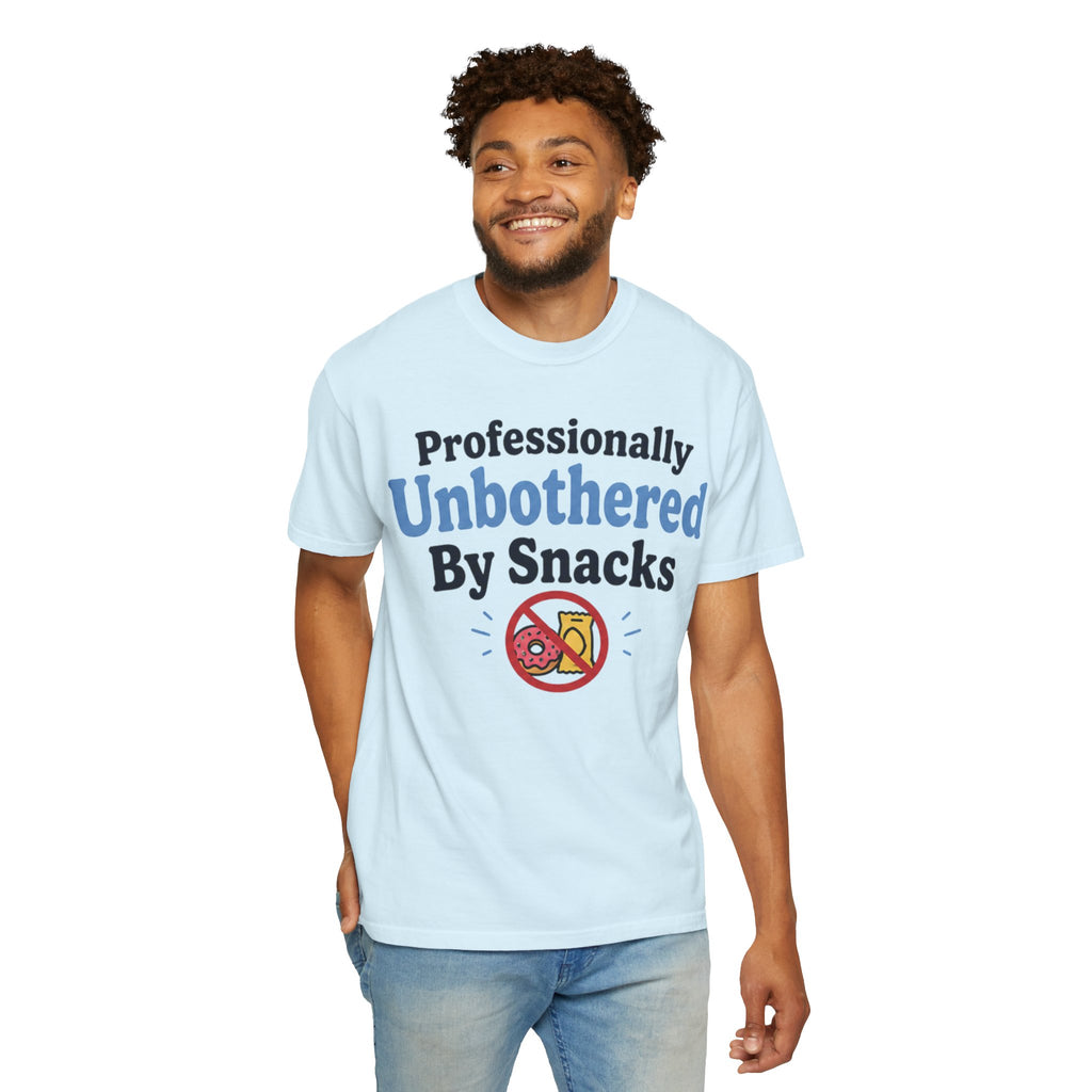 Professionally Unbothered By Snacks T-Shirt — Funny GLP/Weightloss Research Tee
