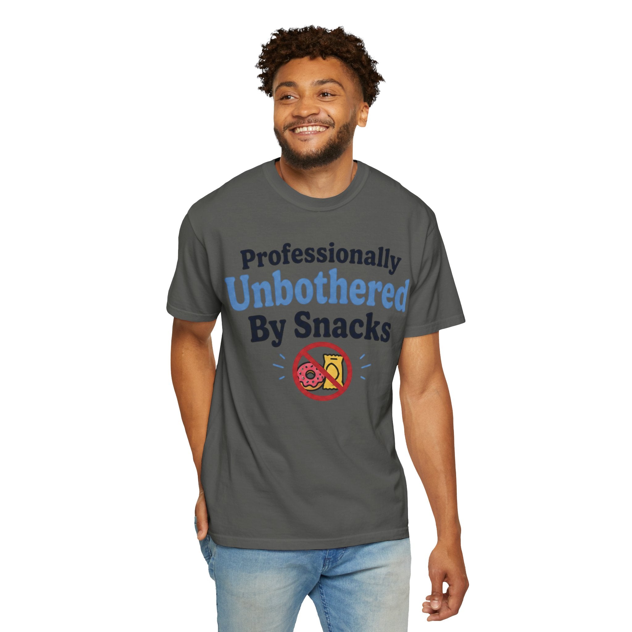 Professionally Unbothered By Snacks T-Shirt — Funny GLP/Weightloss Research Tee