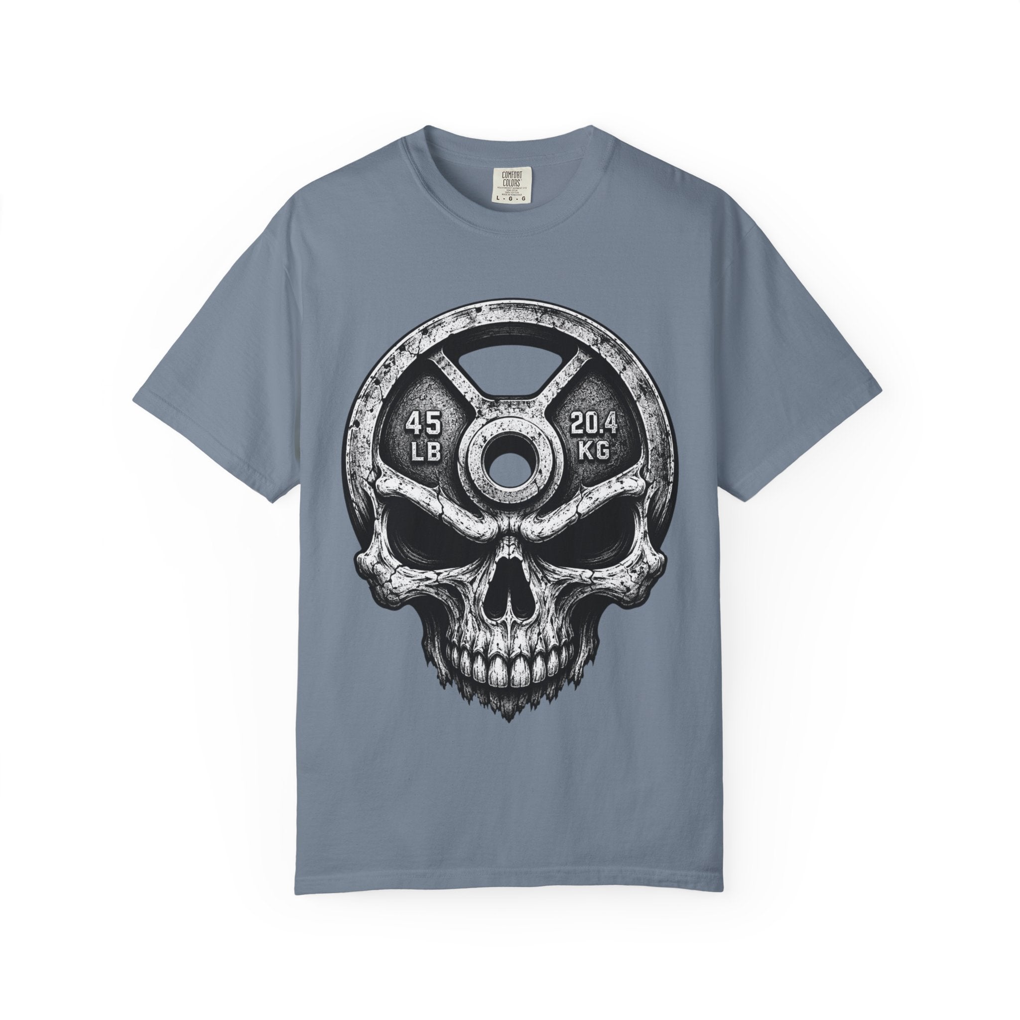 Weight Plate Skull T-Shirt — Gym Skull 45lb Fitness Tee