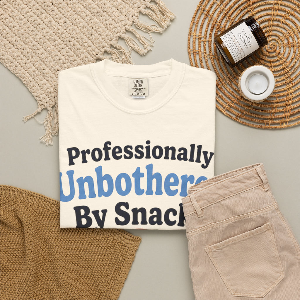 Professionally Unbothered By Snacks T-Shirt — Funny GLP/Weightloss Research Tee