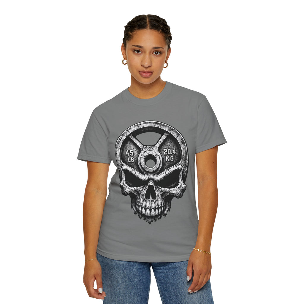 Weight Plate Skull T-Shirt — Gym Skull 45lb Fitness Tee