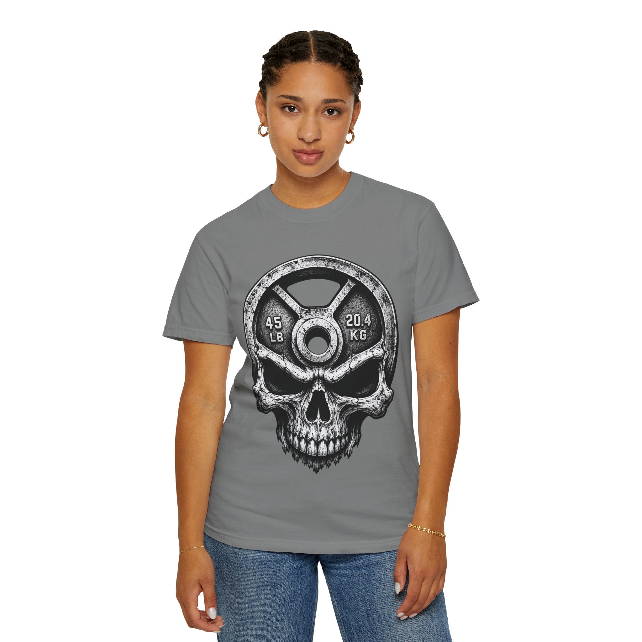 Weight Plate Skull T-Shirt — Gym Skull 45lb Fitness Tee
