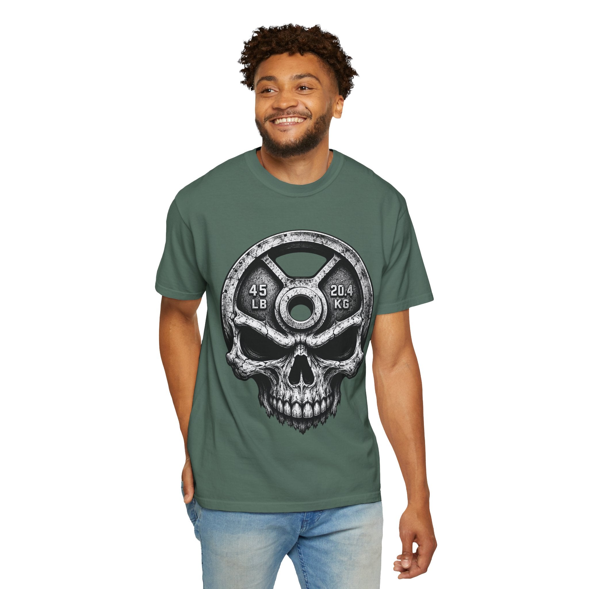 Weight Plate Skull T-Shirt — Gym Skull 45lb Fitness Tee