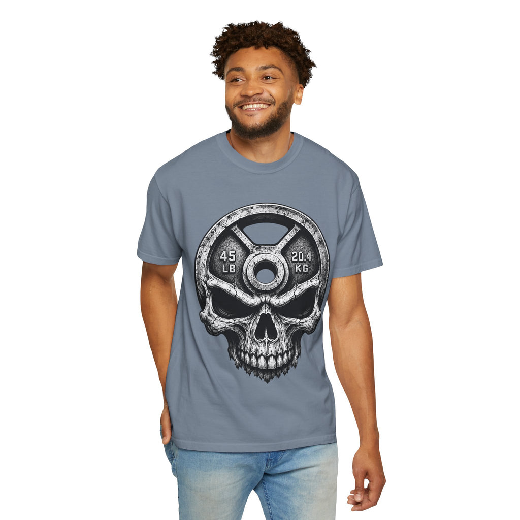 Weight Plate Skull T-Shirt — Gym Skull 45lb Fitness Tee