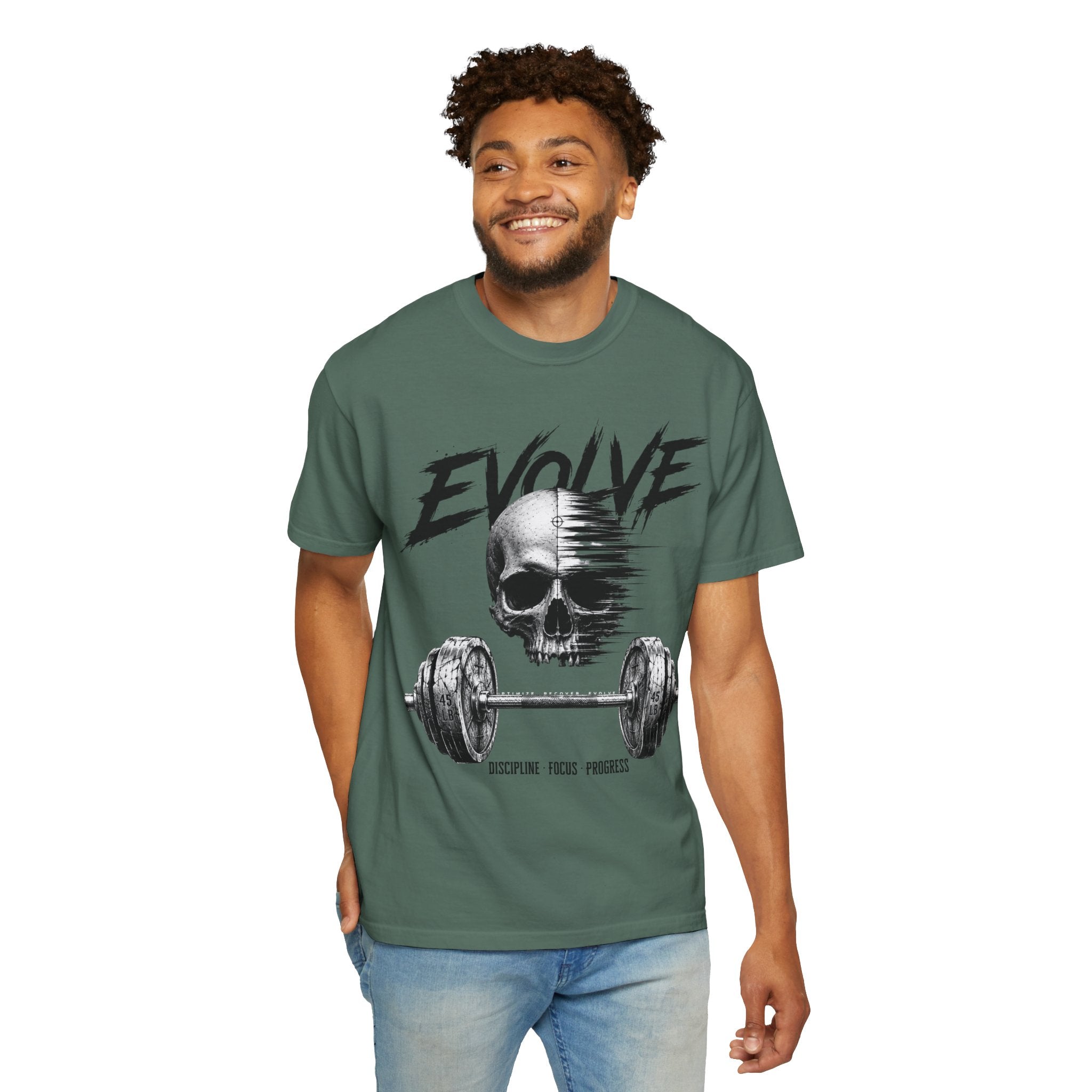 Evolve Skull Barbell T-Shirt — Fitness & Strength Gym Tee