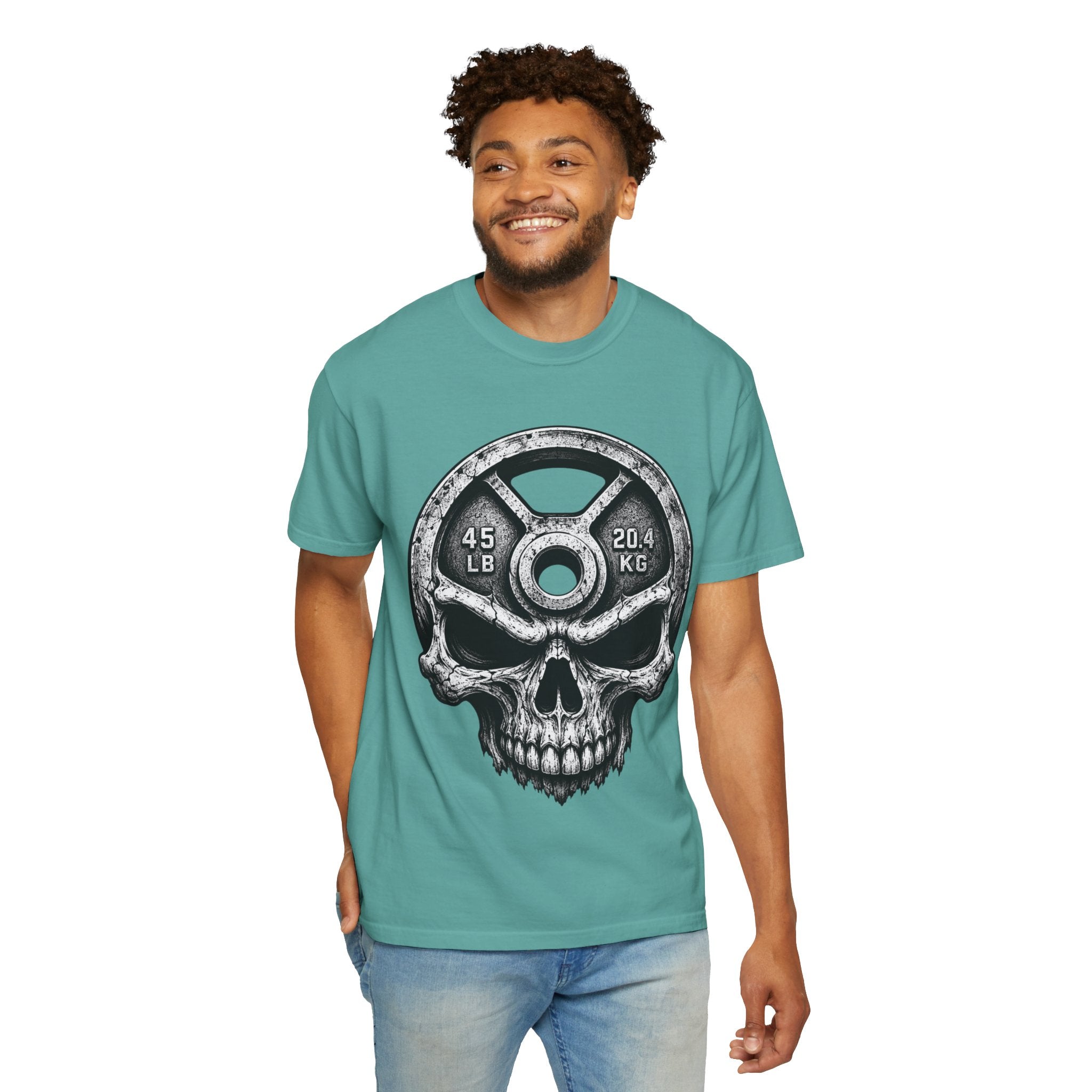 Weight Plate Skull T-Shirt — Gym Skull 45lb Fitness Tee