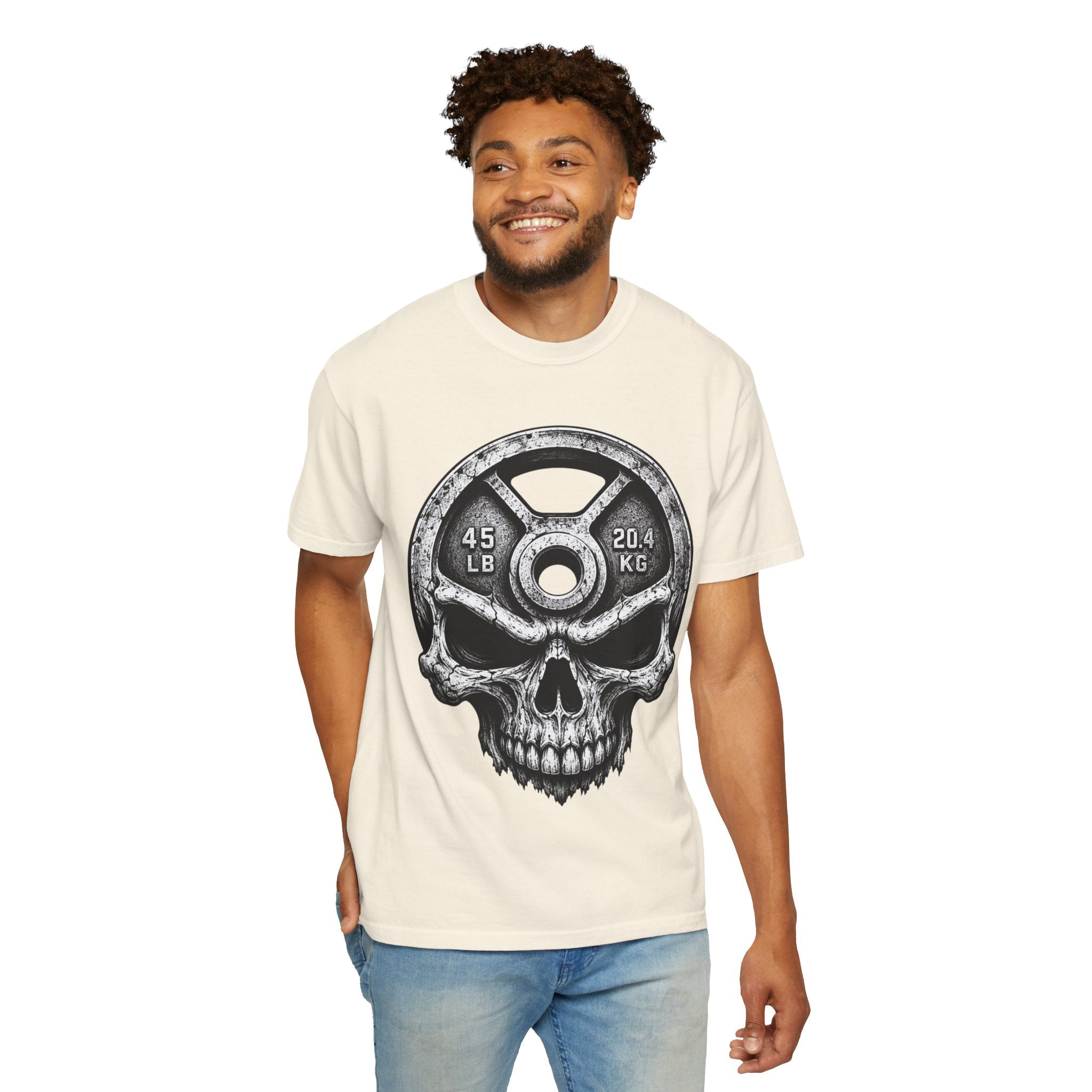 Weight Plate Skull T-Shirt — Gym Skull 45lb Fitness Tee