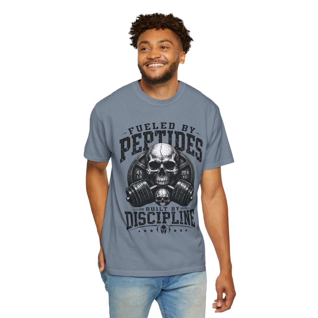 Peptides Skull Gym T-Shirt — "Fueled by Peptides, Built by Discipline" Fitness Tee
