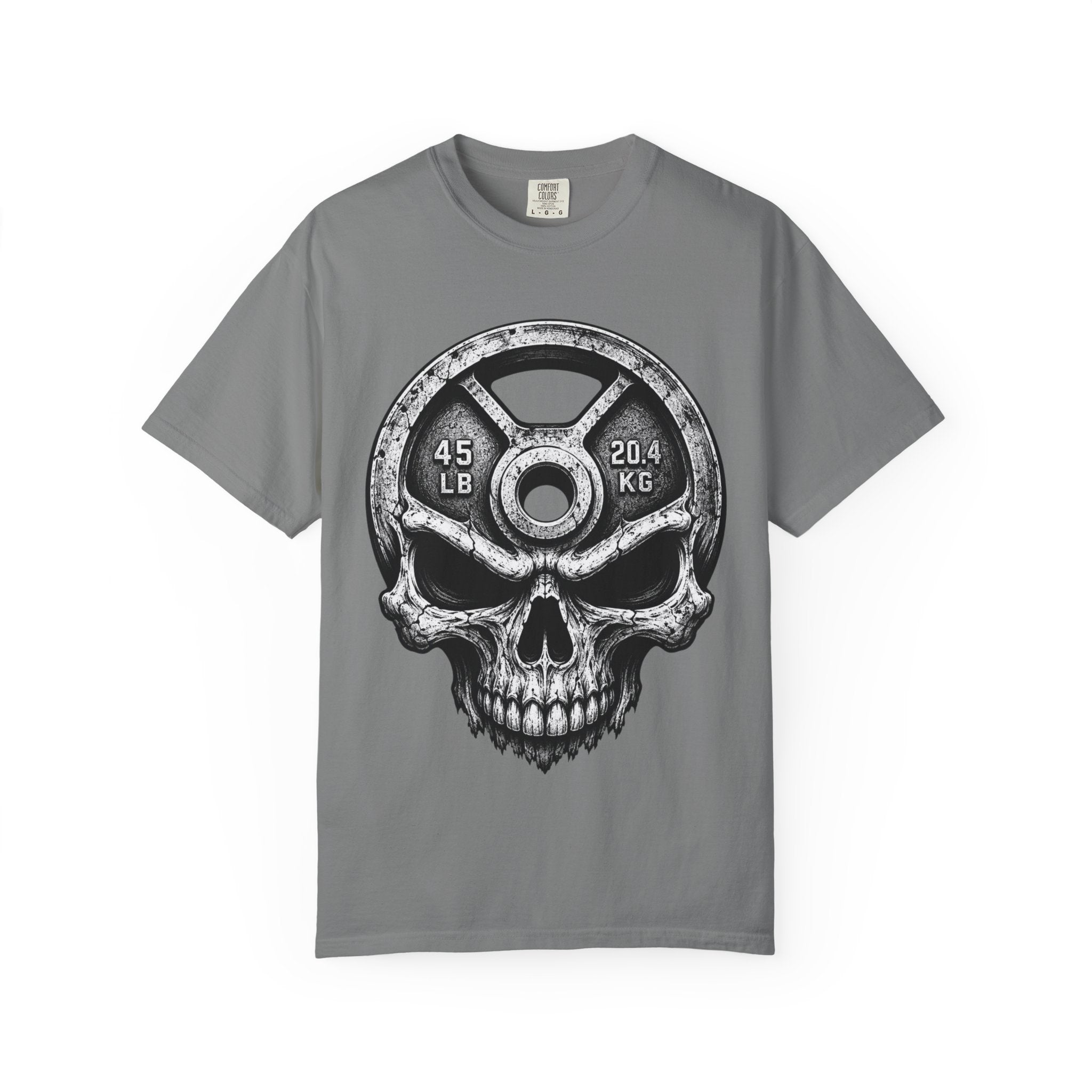 Weight Plate Skull T-Shirt — Gym Skull 45lb Fitness Tee