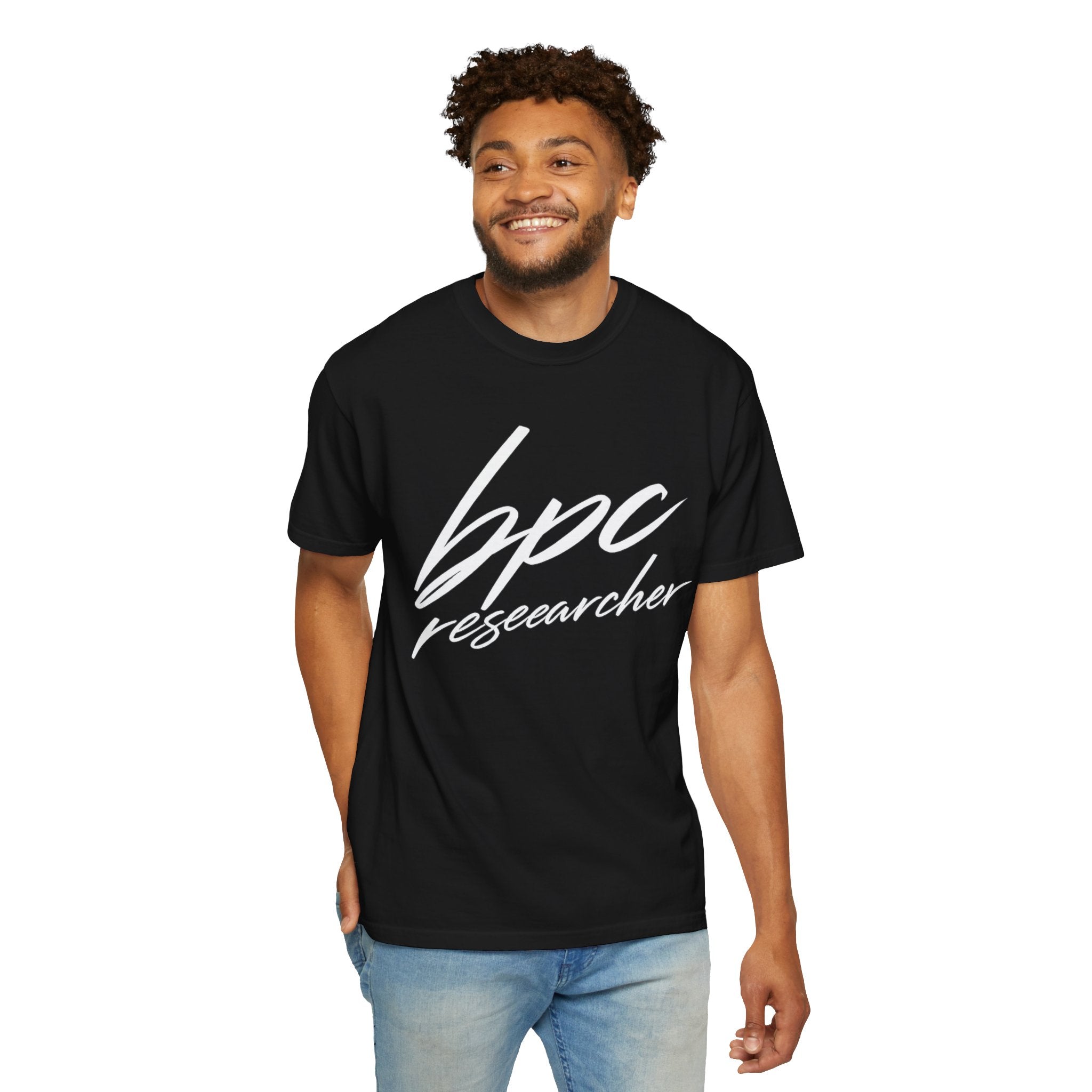 BPC Researcher T-Shirt — Script Logo Tee for Scientists & Lab Professionals