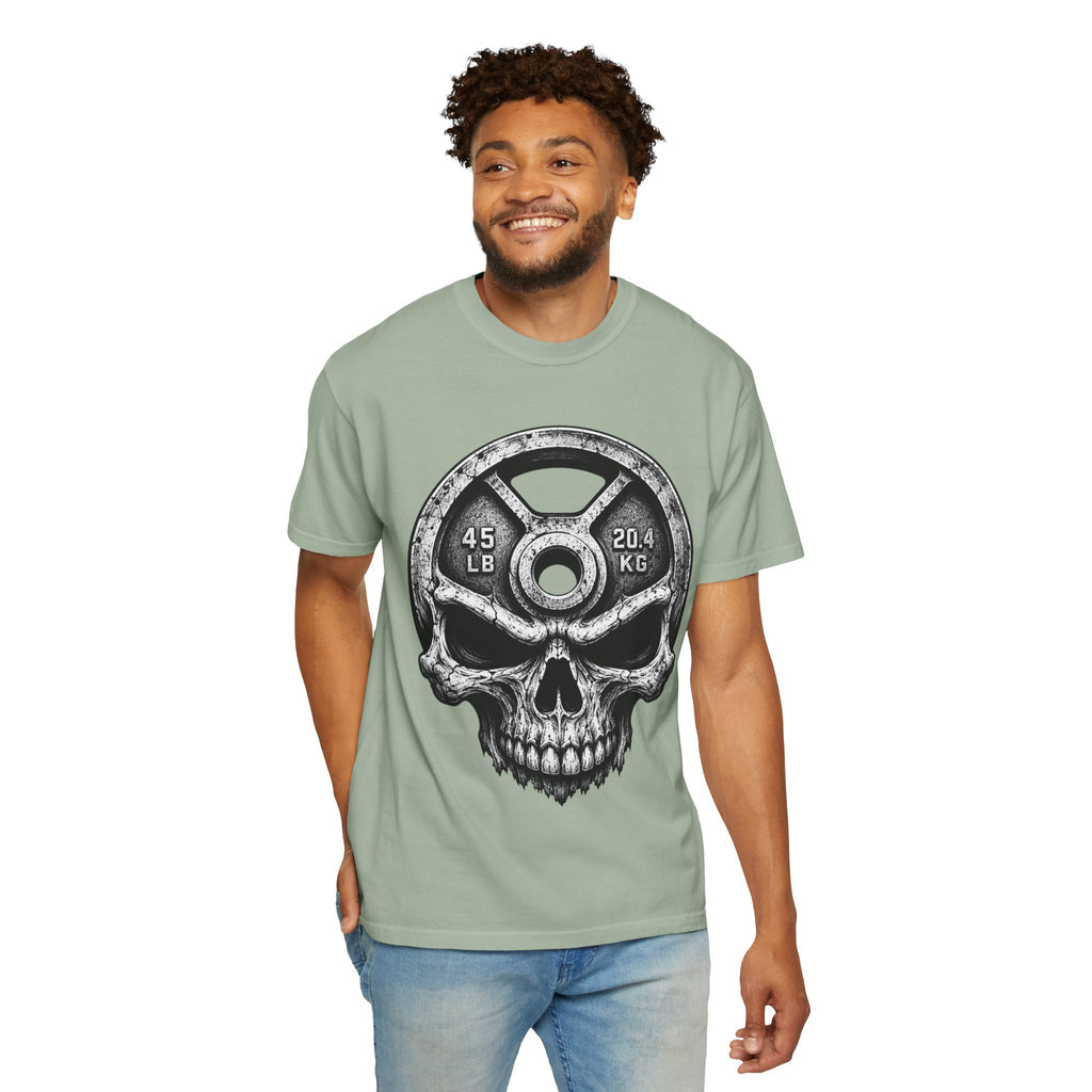 Weight Plate Skull T-Shirt — Gym Skull 45lb Fitness Tee