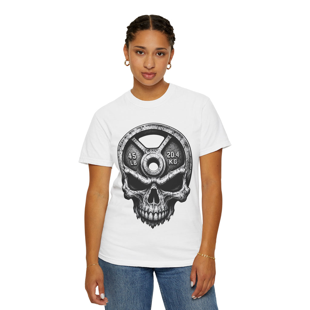 Weight Plate Skull T-Shirt — Gym Skull 45lb Fitness Tee
