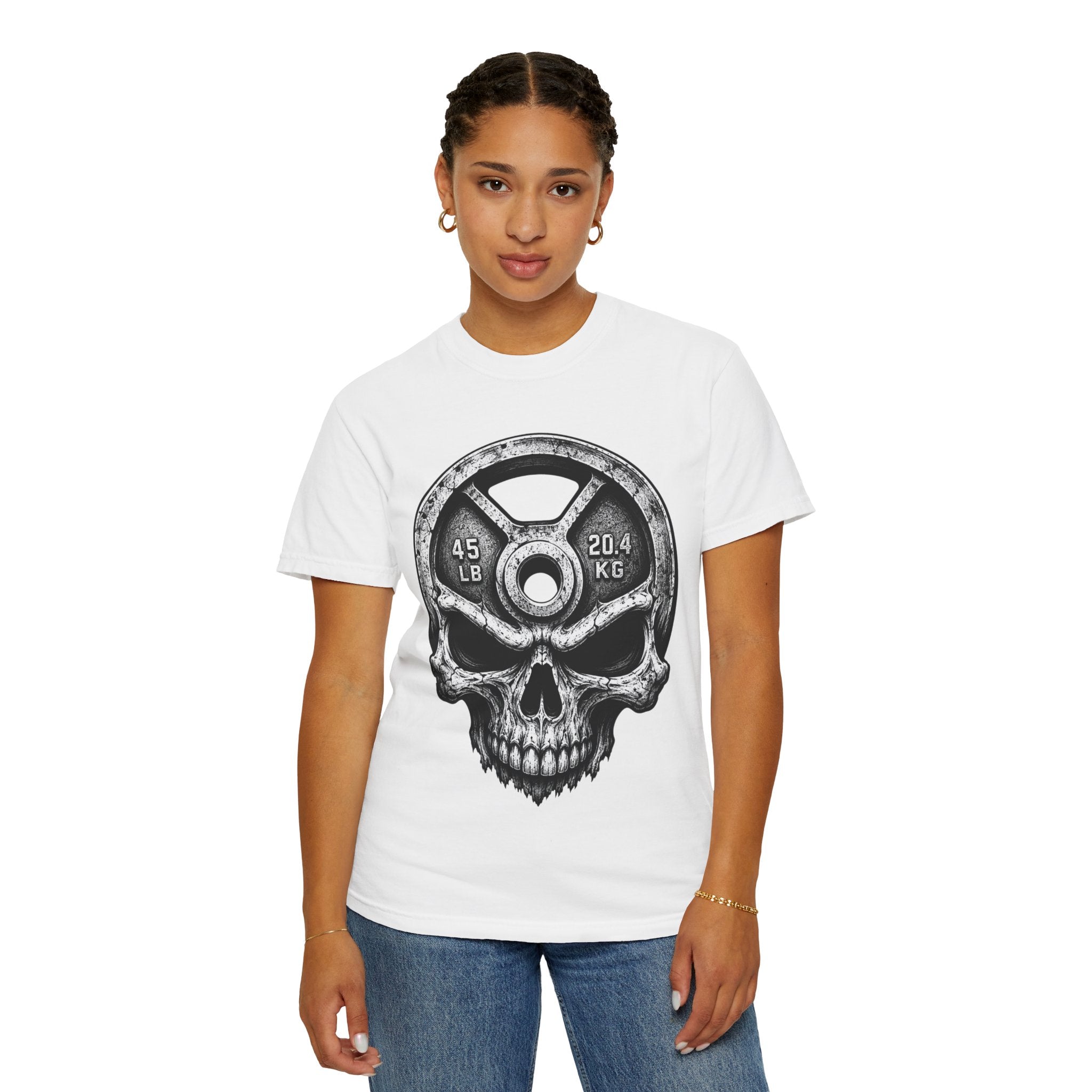 Weight Plate Skull T-Shirt — Gym Skull 45lb Fitness Tee
