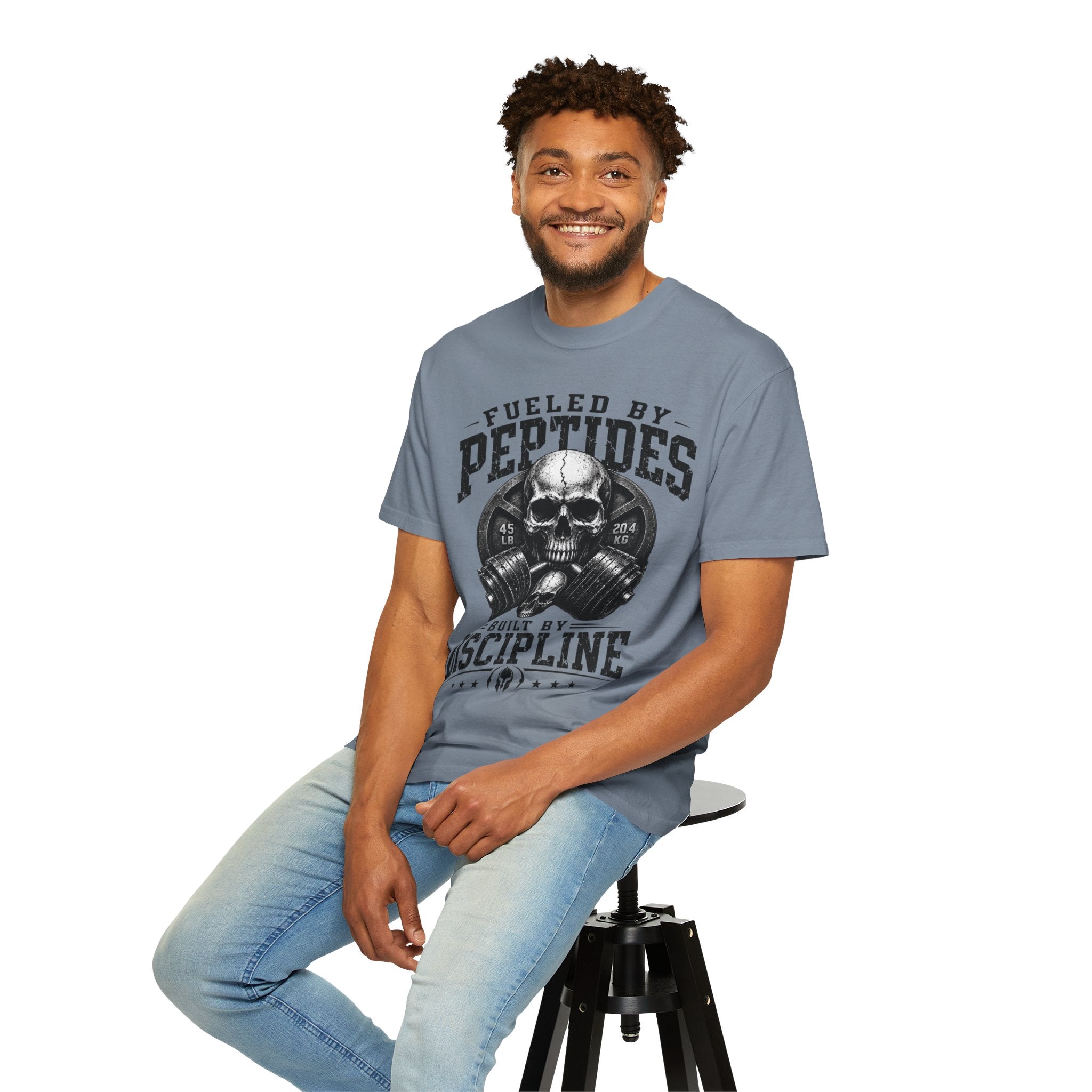 Peptides Skull Gym T-Shirt — "Fueled by Peptides, Built by Discipline" Fitness Tee