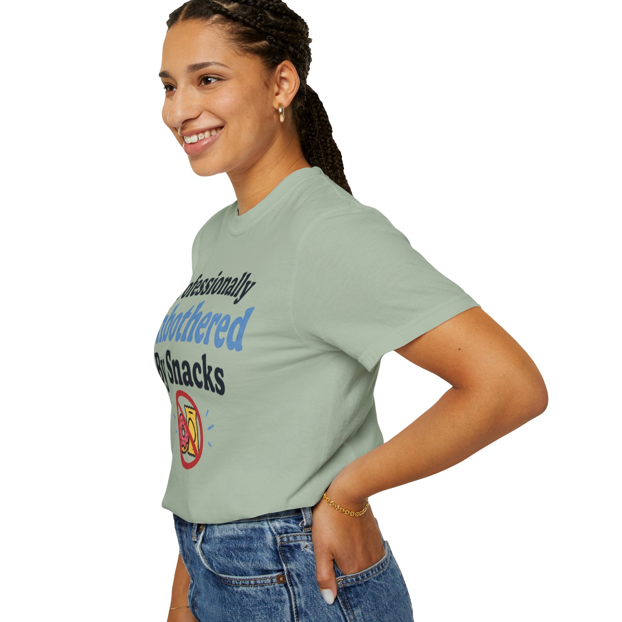 Professionally Unbothered By Snacks T-Shirt — Funny GLP/Weightloss Research Tee