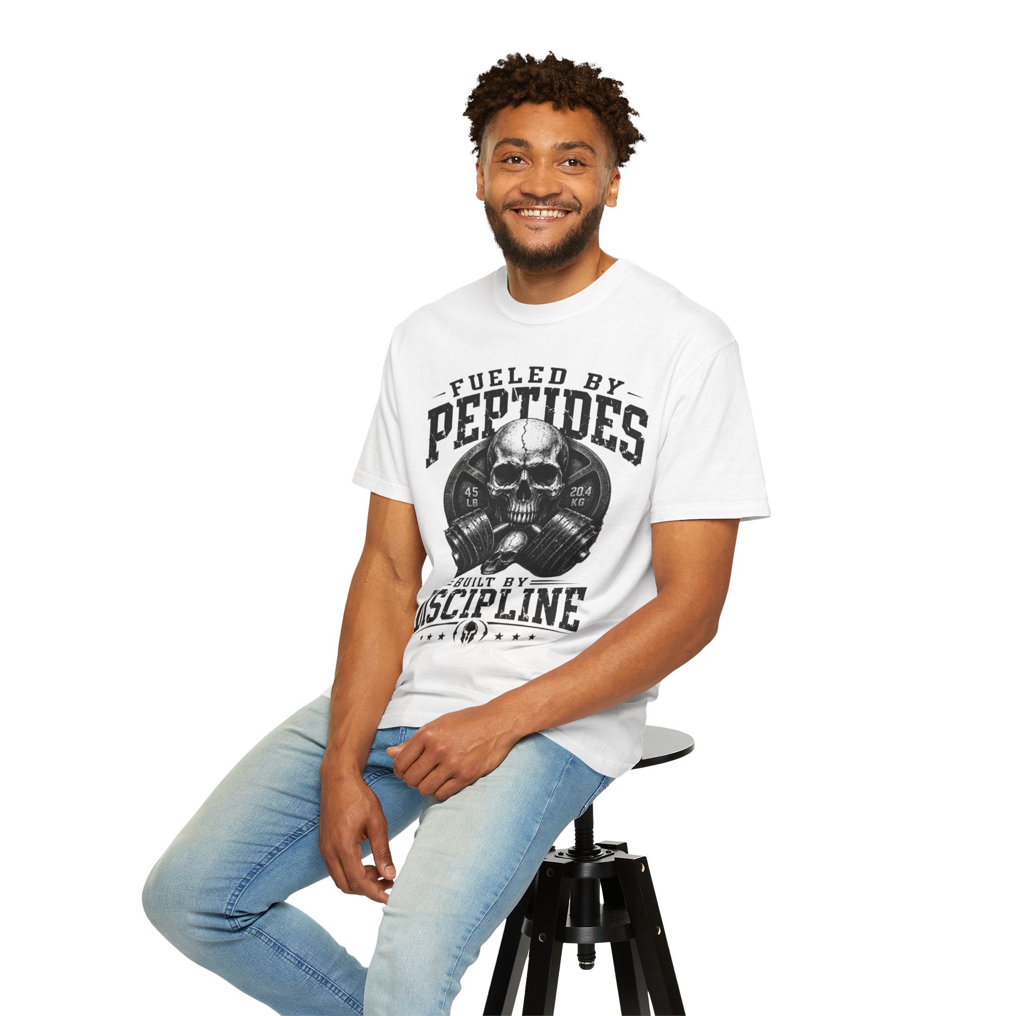 Peptides Skull Gym T-Shirt — "Fueled by Peptides, Built by Discipline" Fitness Tee