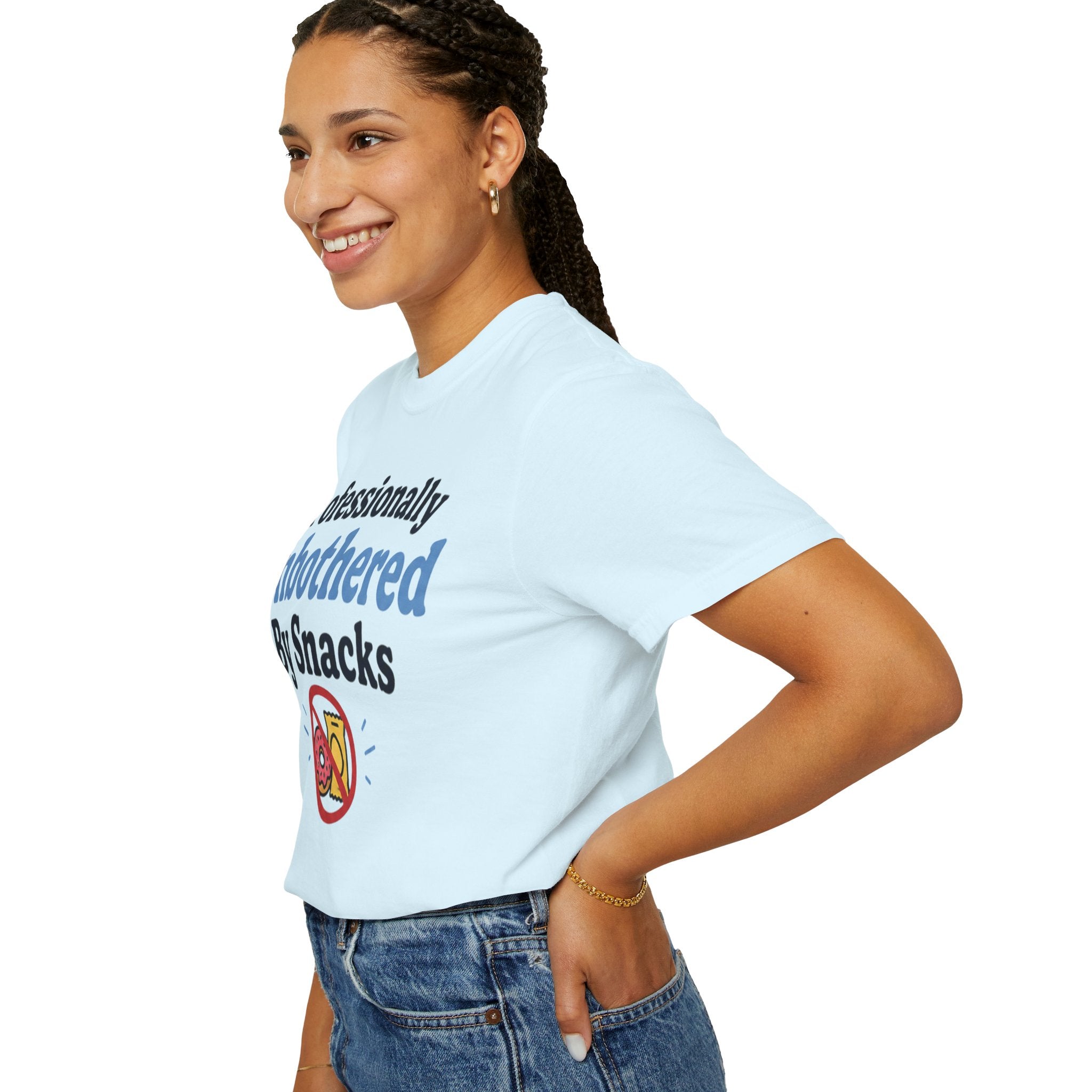 Professionally Unbothered By Snacks T-Shirt — Funny GLP/Weightloss Research Tee
