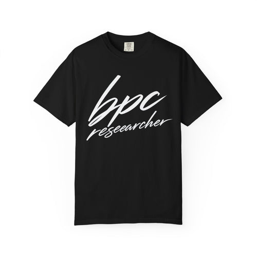 BPC Researcher T-Shirt — Script Logo Tee for Scientists & Lab Professionals
