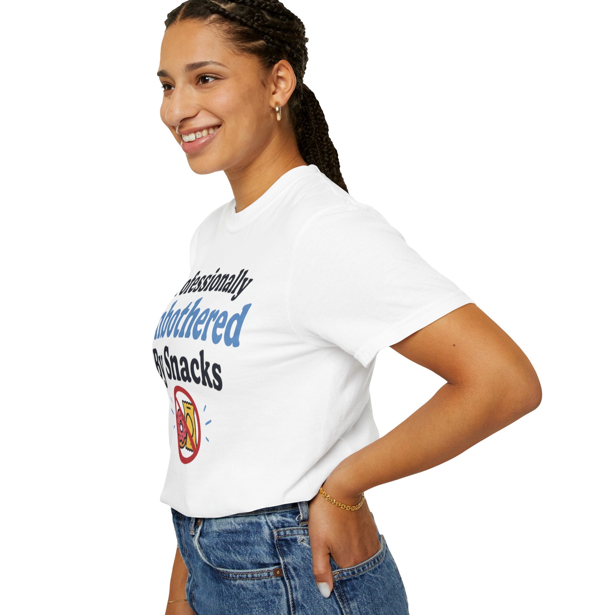 Professionally Unbothered By Snacks T-Shirt — Funny GLP/Weightloss Research Tee