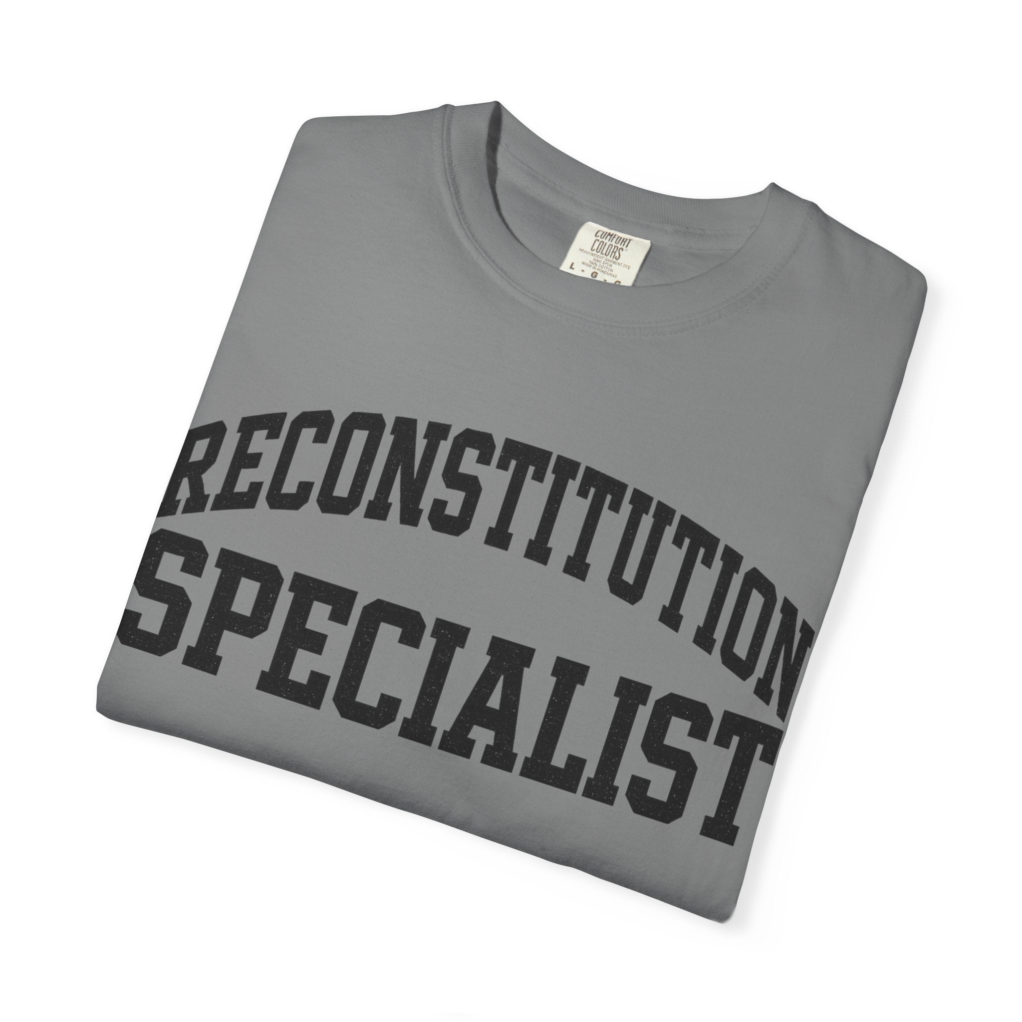 Reconstitution Specialist T-Shirt — Retro Collegiate Graphic Tee