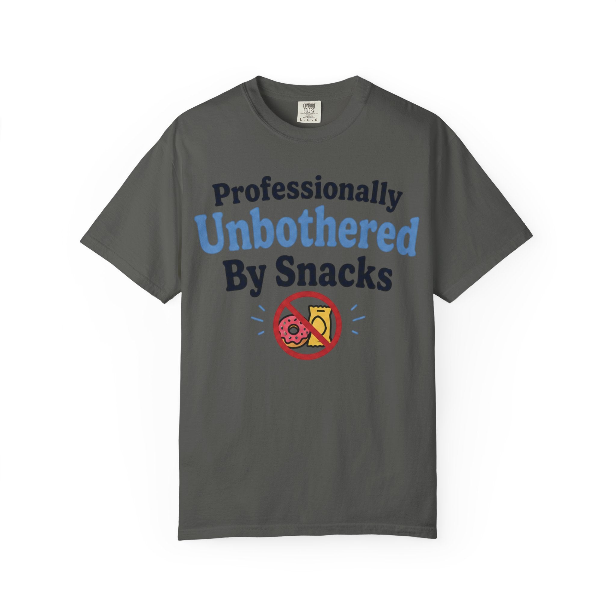 Professionally Unbothered By Snacks T-Shirt — Funny GLP/Weightloss Research Tee