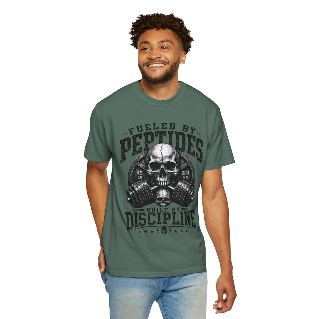 Peptides Skull Gym T-Shirt — "Fueled by Peptides, Built by Discipline" Fitness Tee