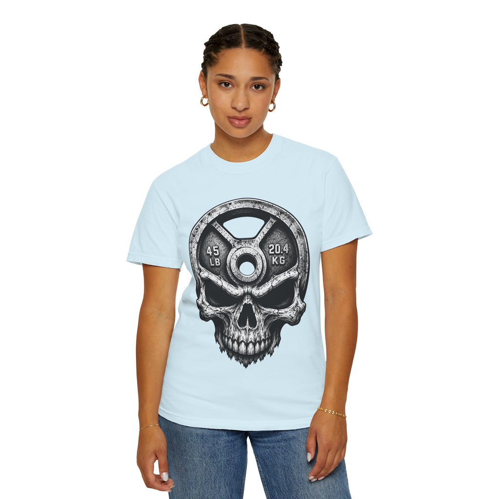 Weight Plate Skull T-Shirt — Gym Skull 45lb Fitness Tee
