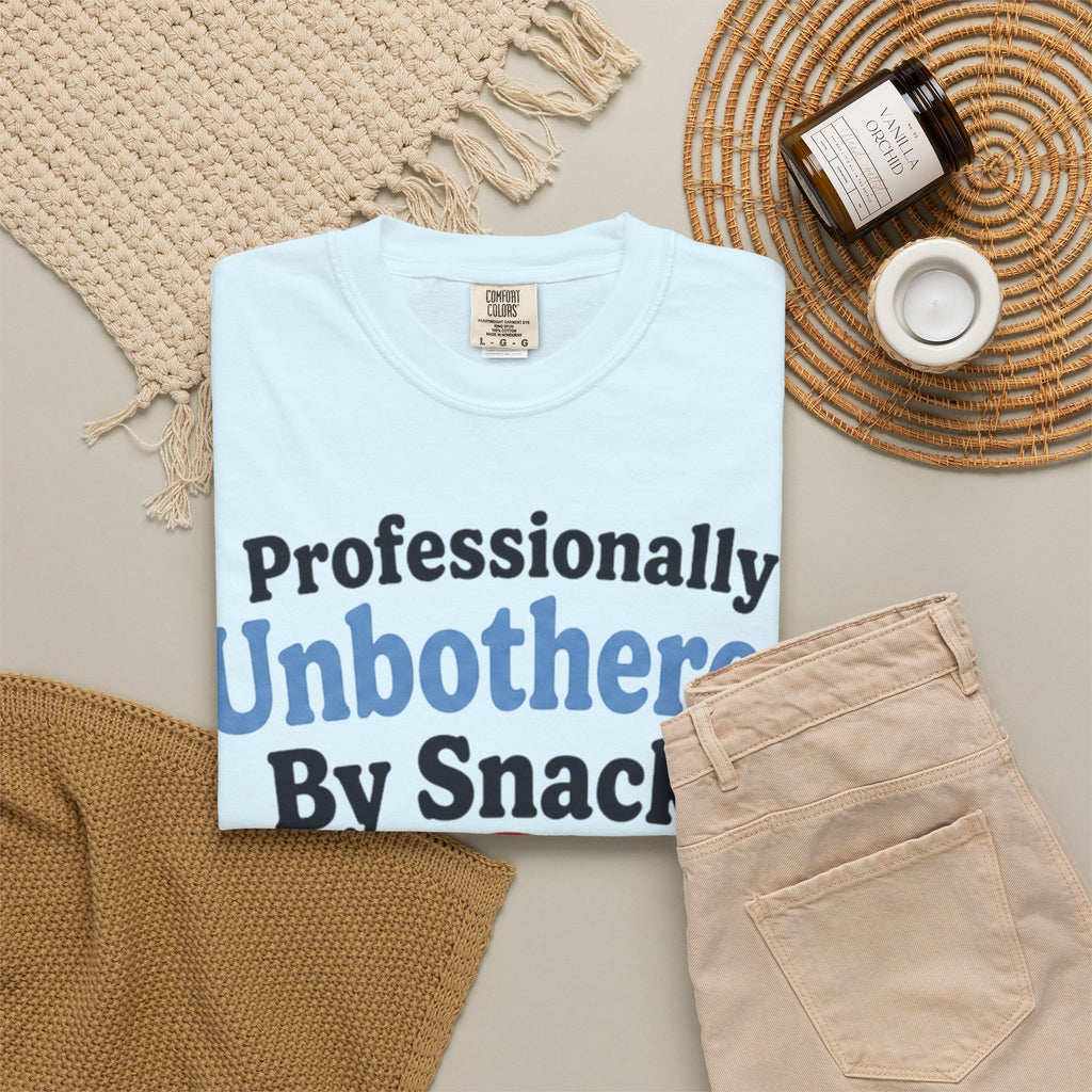 Professionally Unbothered By Snacks T-Shirt — Funny GLP/Weightloss Research Tee