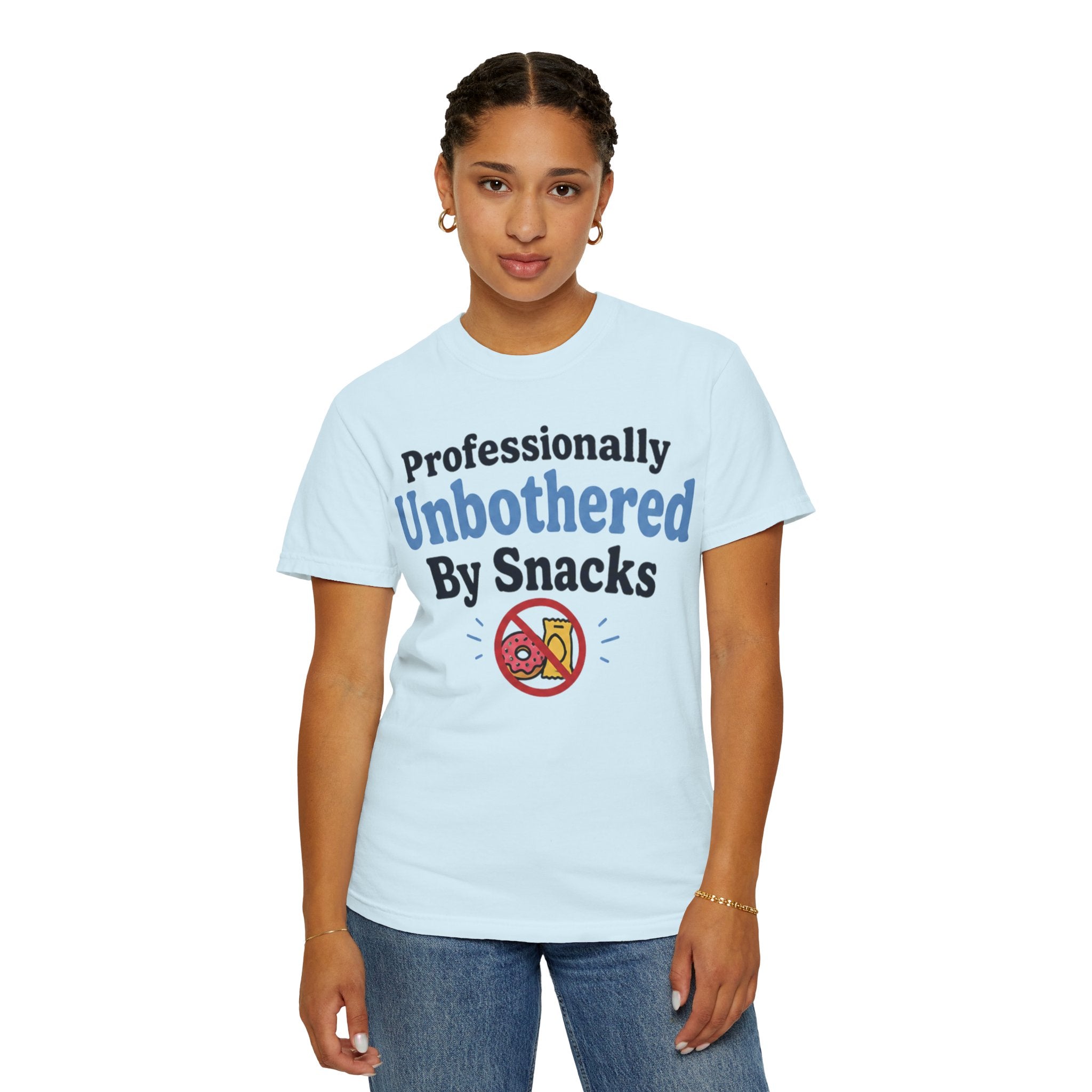 Professionally Unbothered By Snacks T-Shirt — Funny GLP/Weightloss Research Tee