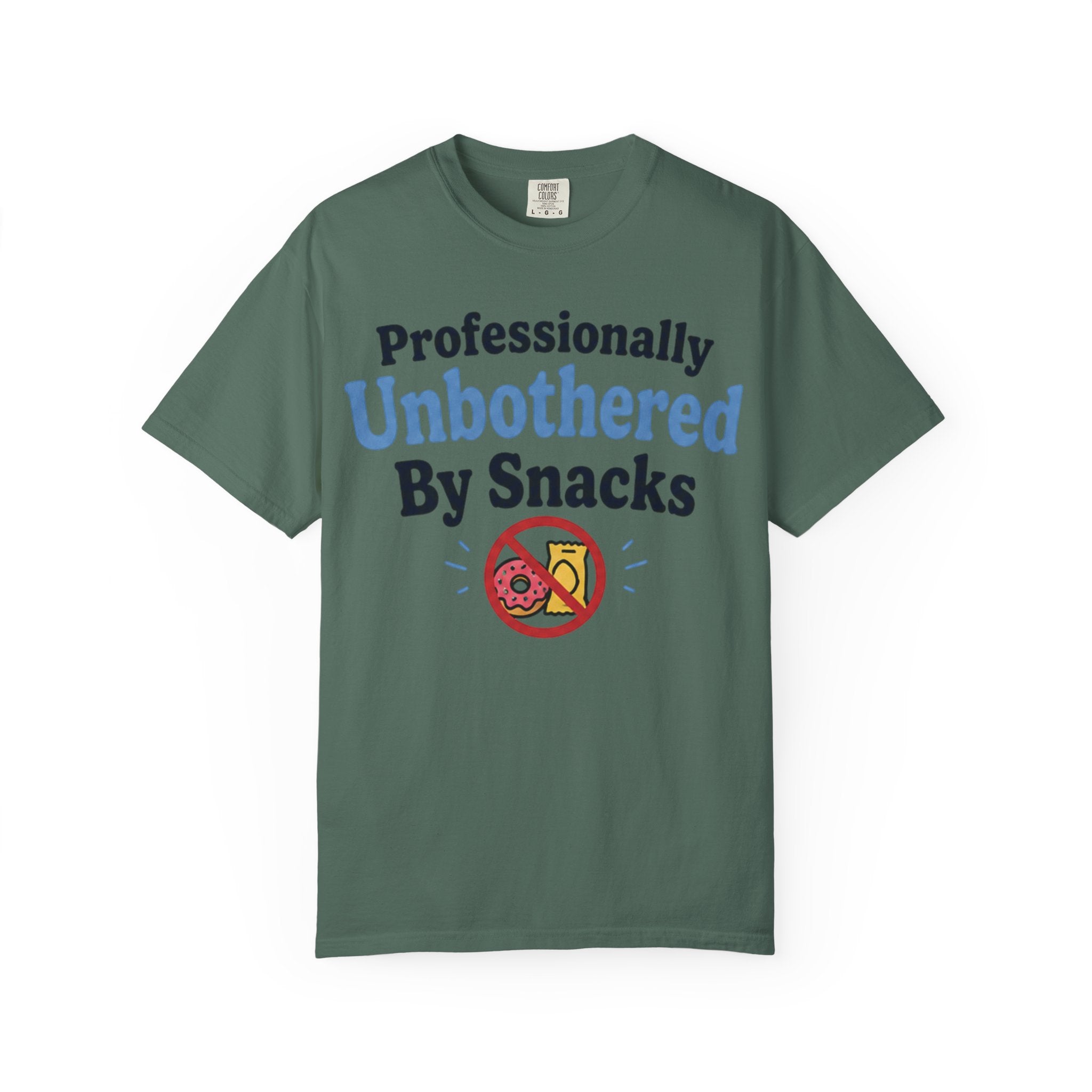 Professionally Unbothered By Snacks T-Shirt — Funny GLP/Weightloss Research Tee
