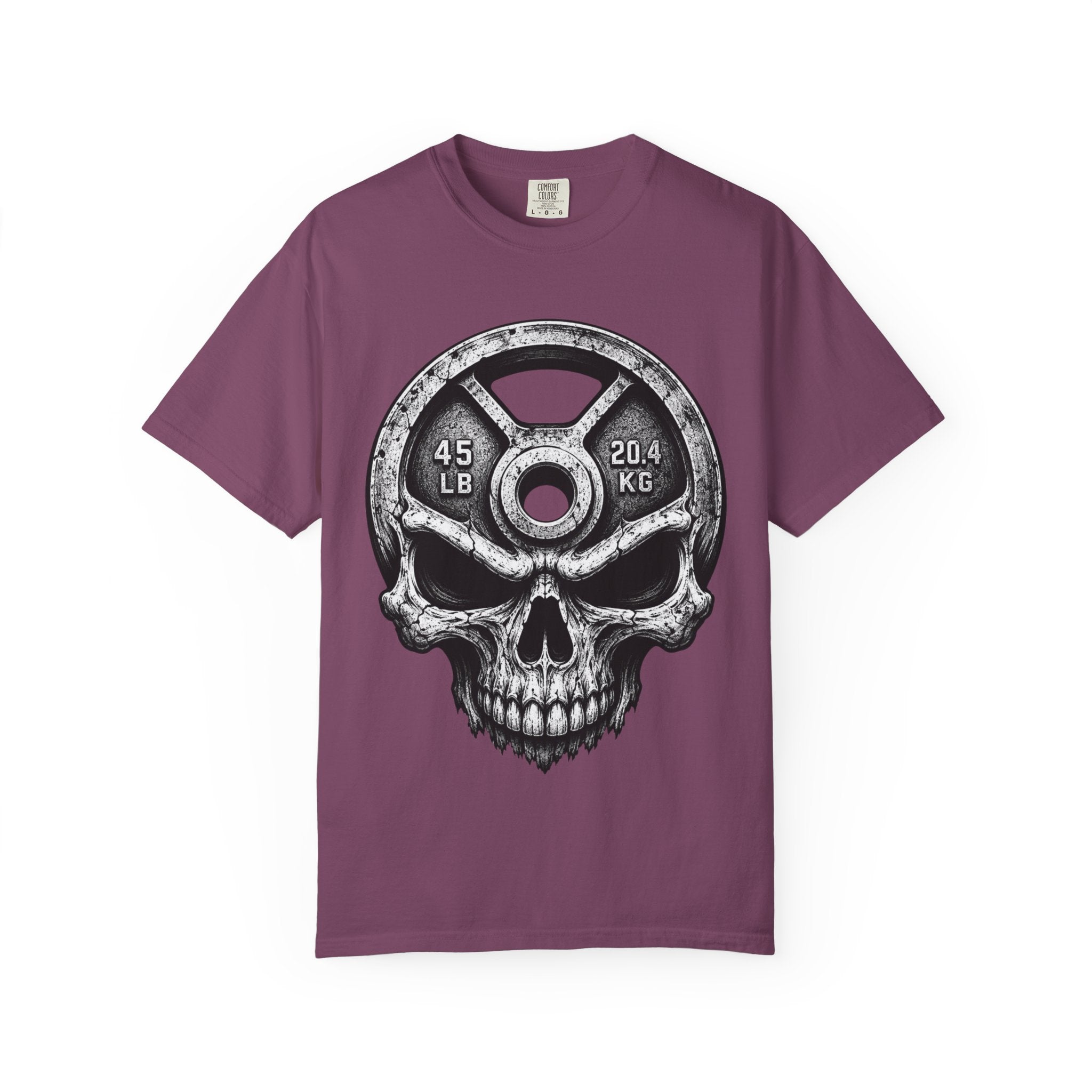 Weight Plate Skull T-Shirt — Gym Skull 45lb Fitness Tee